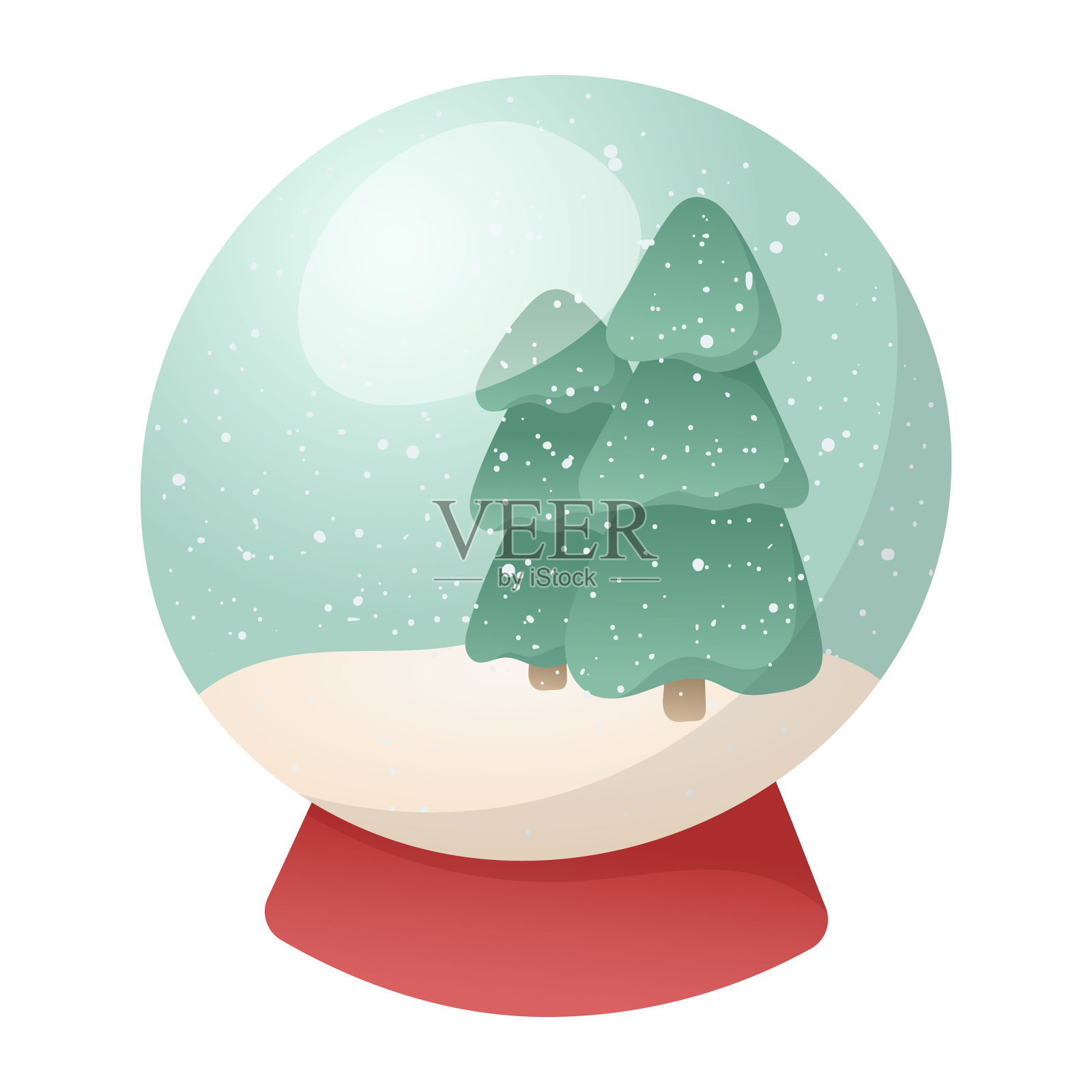 矢量孤立的插图一个传统的圣诞节玩具或纪念品，玻璃球与雪和圣诞树里面。插画图片素材