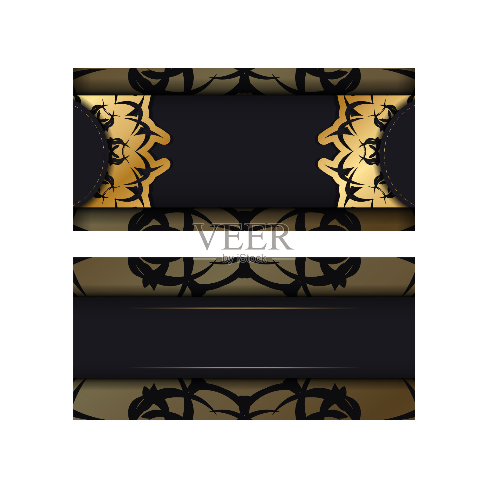 祝贺传单在黑色与复古黄金装饰准备印刷。插画图片素材