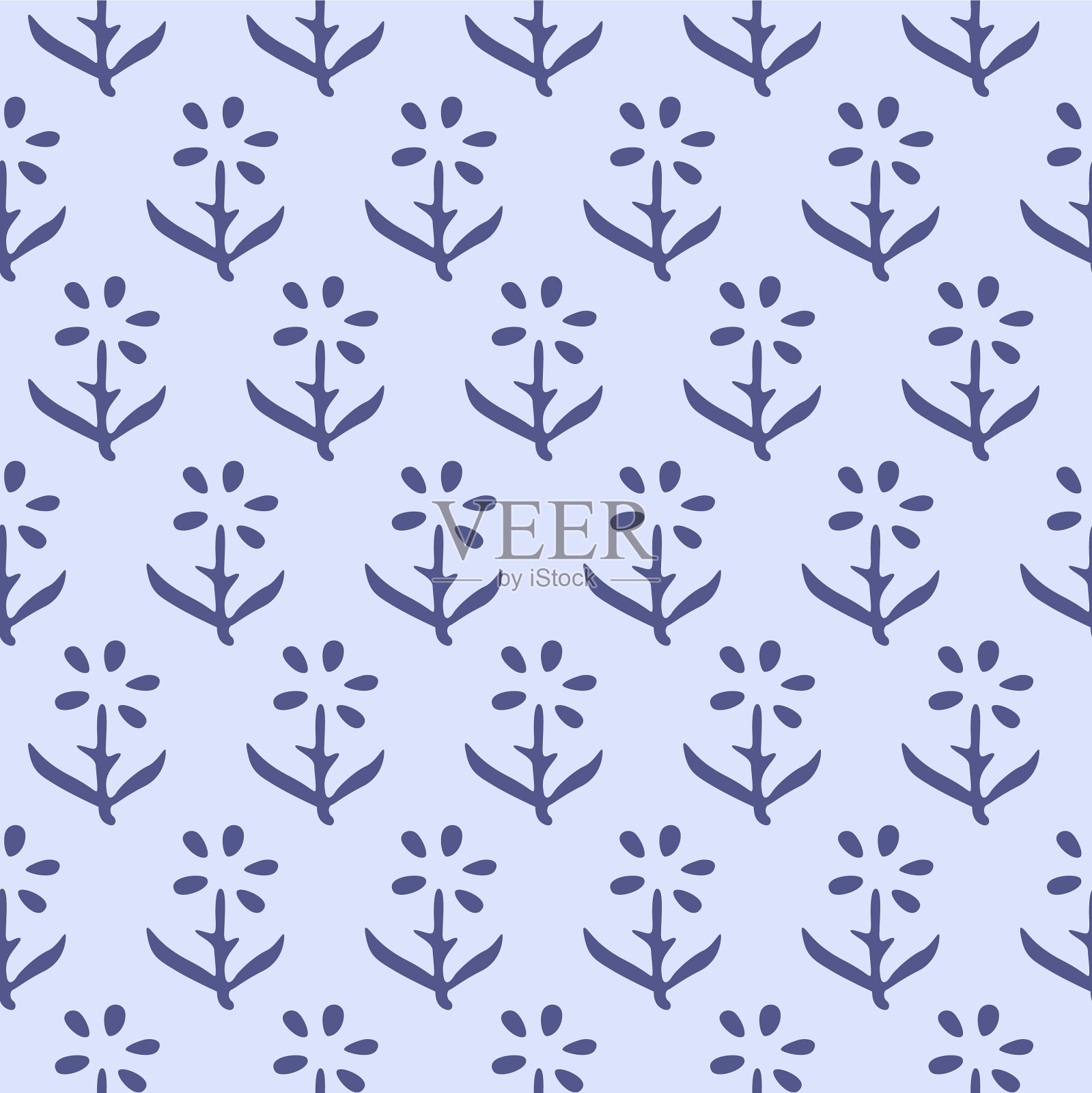 日本蓝色可爱花朵图案矢量无缝模式插画图片素材