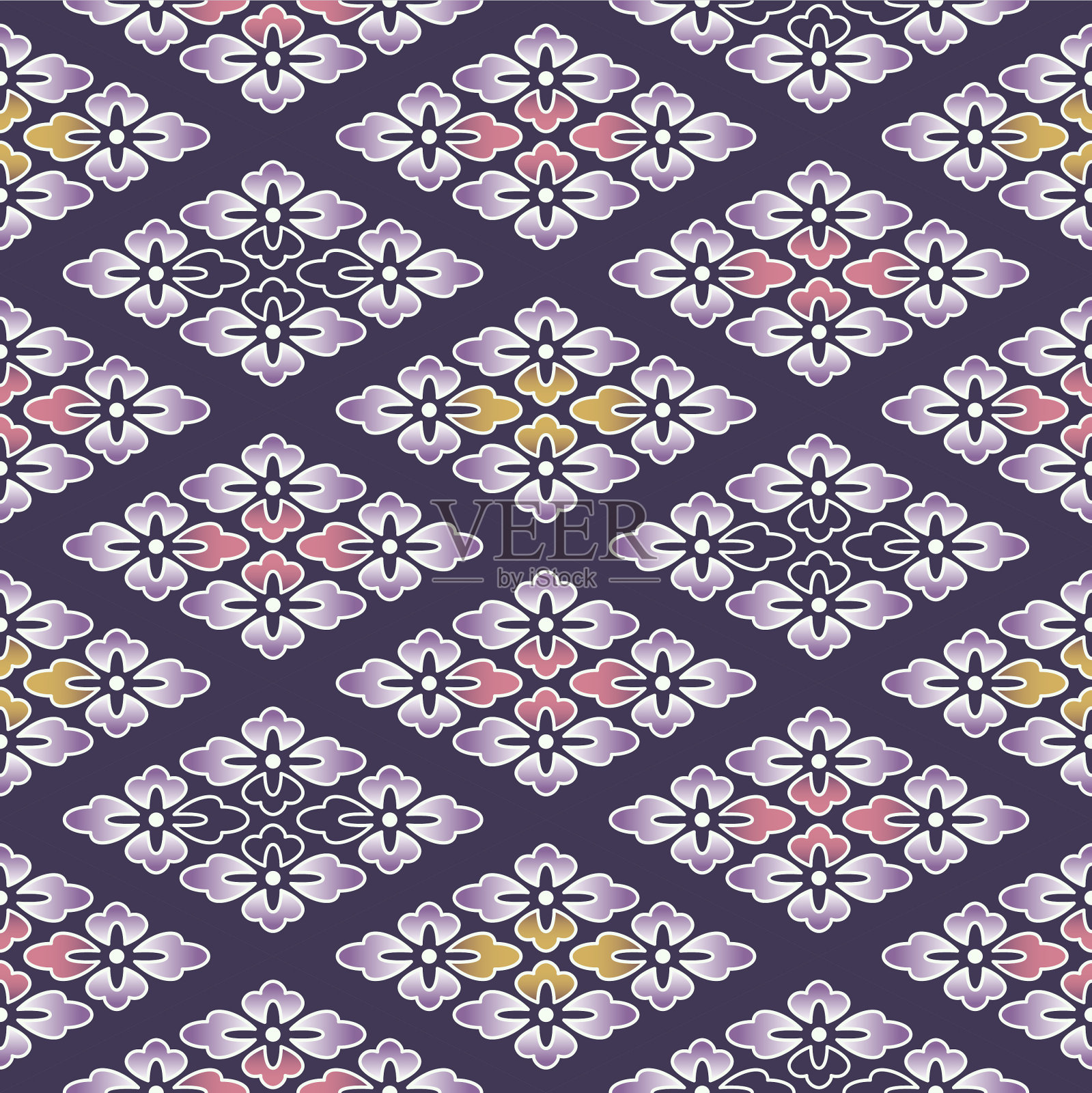 日本花钻石马赛克矢量无缝模式插画图片素材