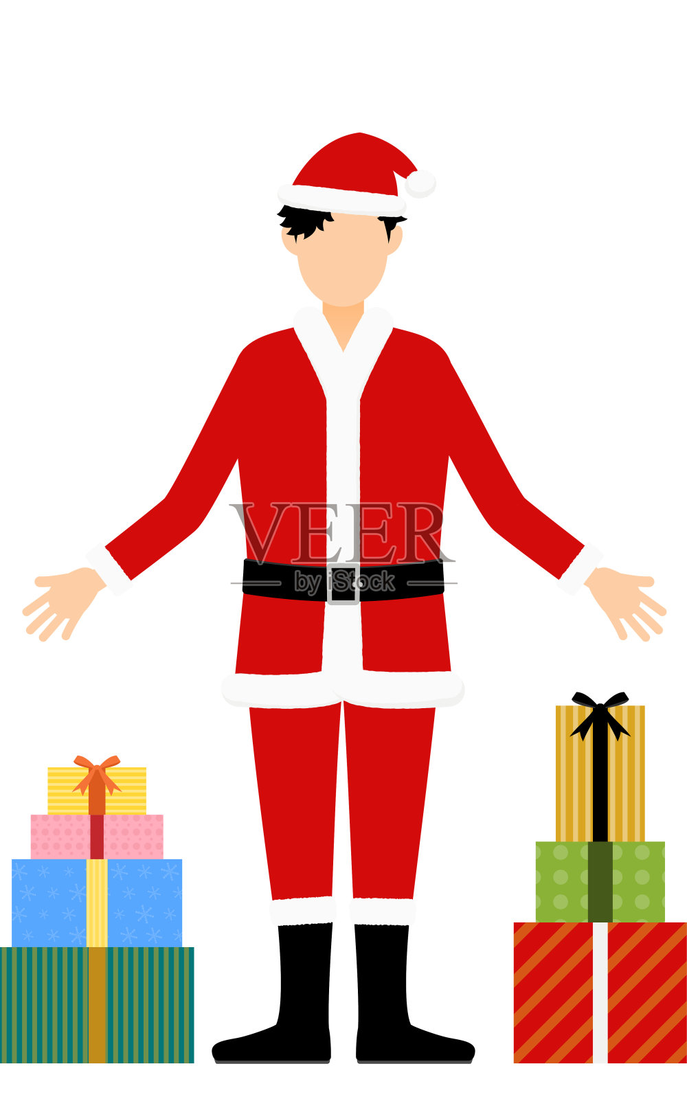 圣诞老人在分发一堆礼物插画图片素材