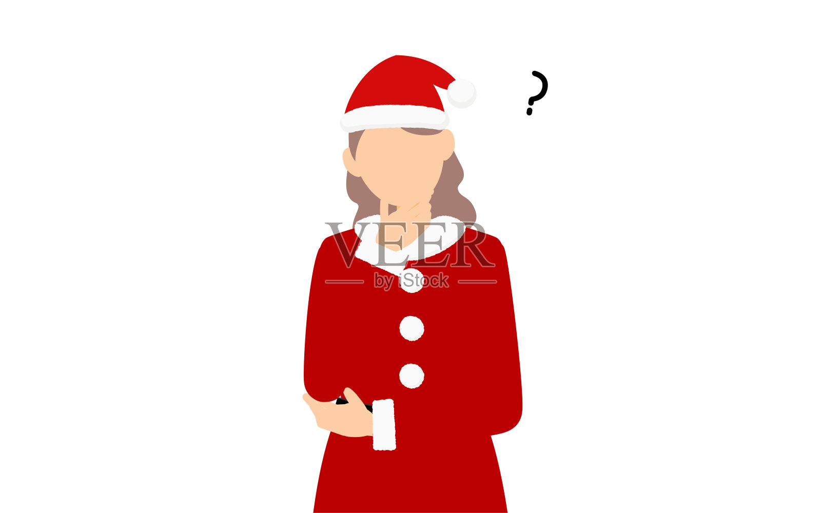 女人抱着圣诞老人在思考插画图片素材