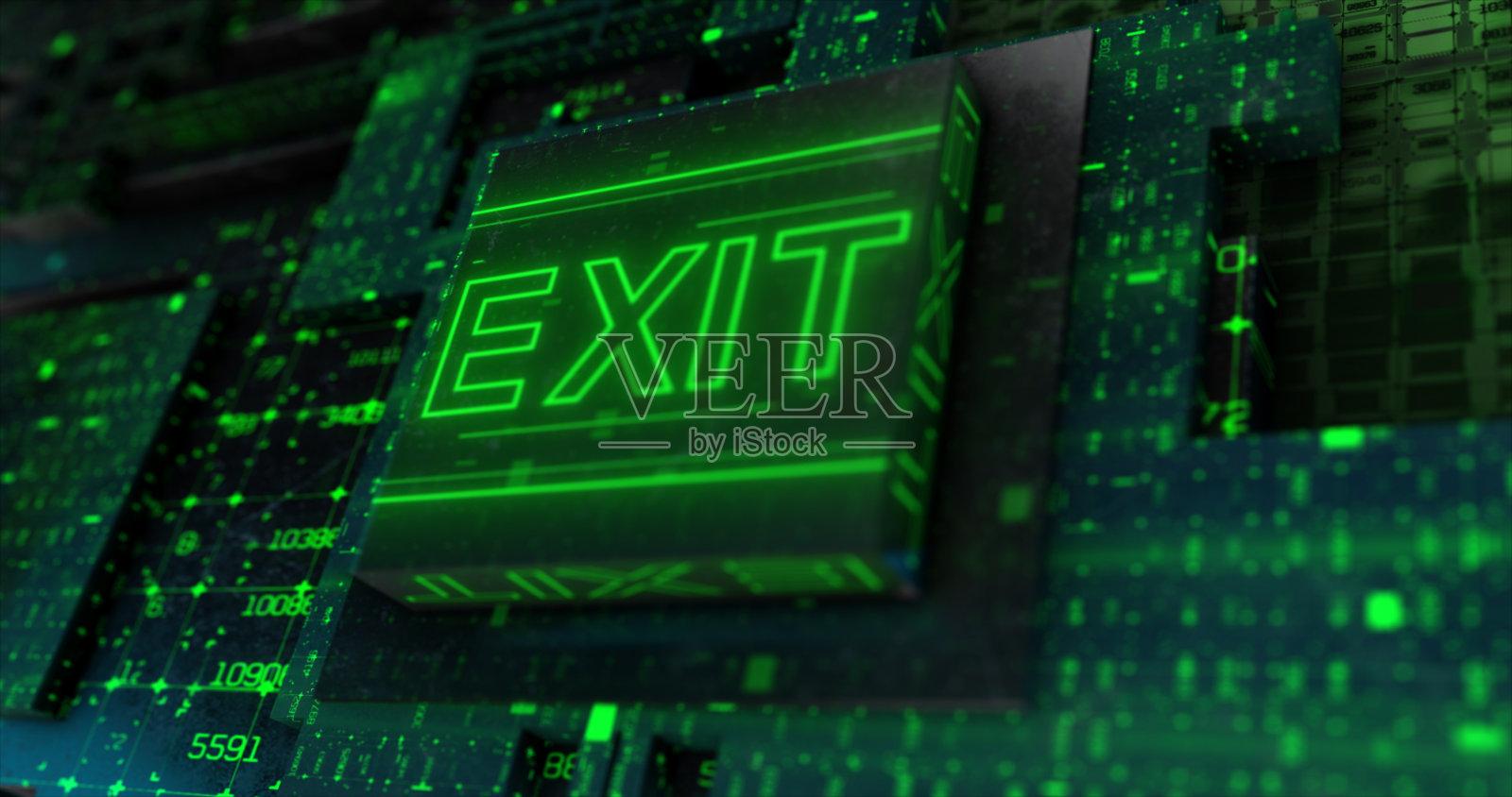 出口标志内置数字处理器，网络安全问题照片摄影图片