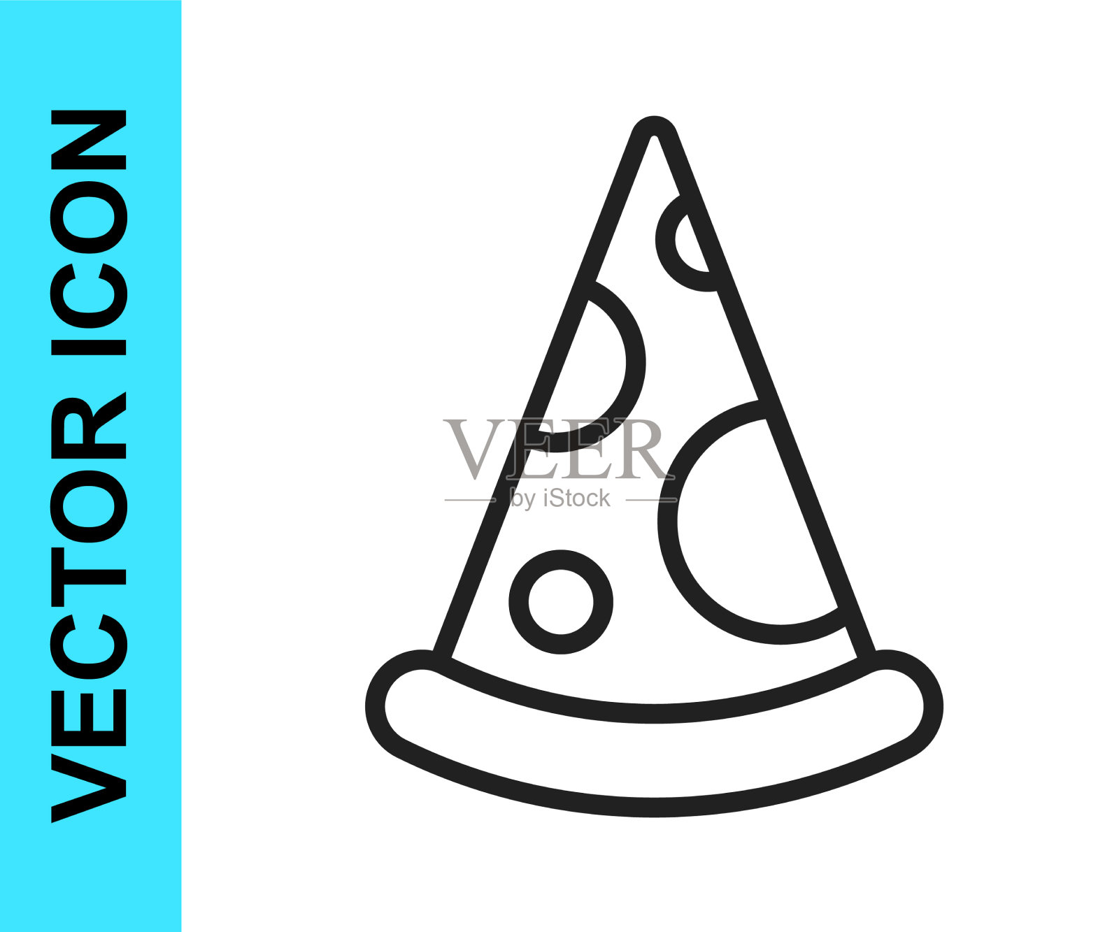 黑线片披萨图标孤立在白色插画图片素材