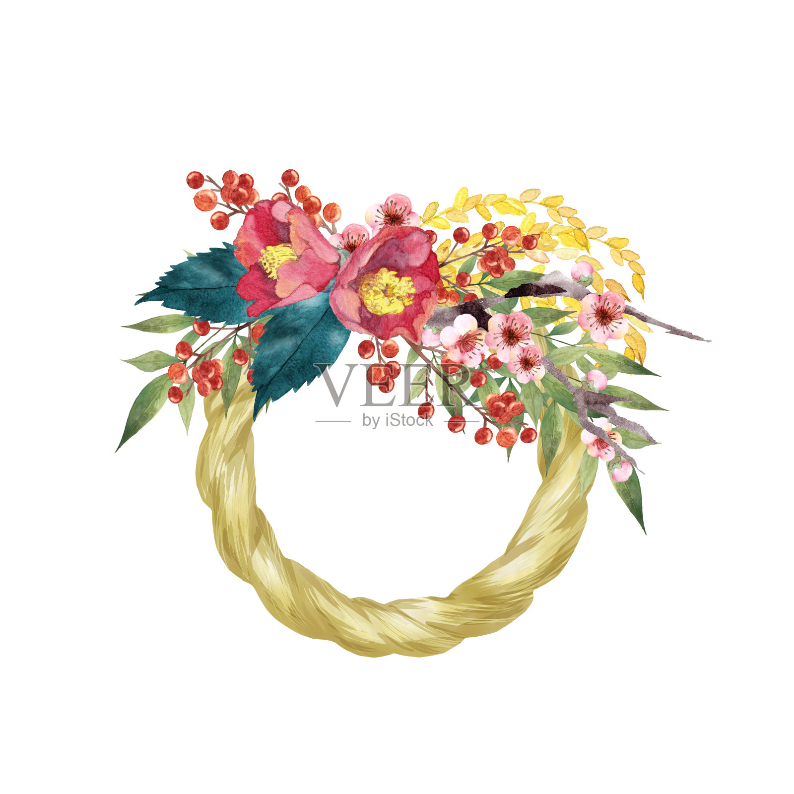 日本新年花环插画图片素材