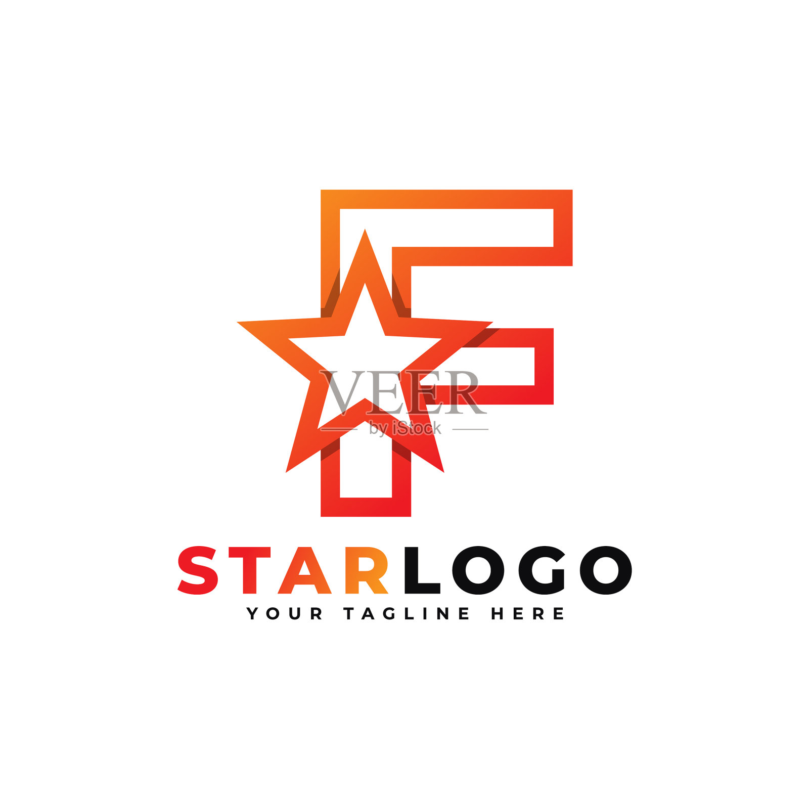 字母f星形标志线性风格橙色插画图片素材