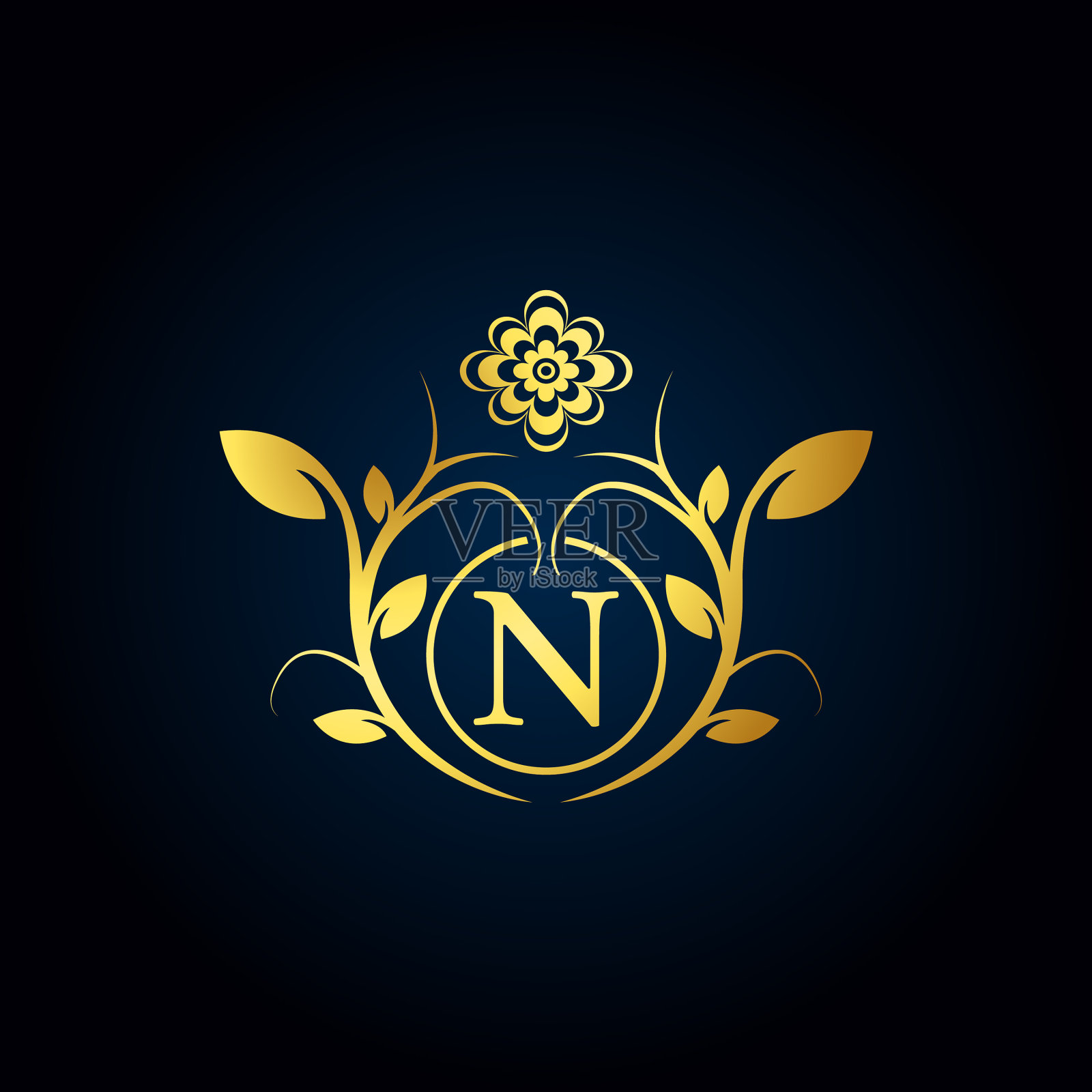 优雅的豪华标志金色的花字母标志设计元素图片