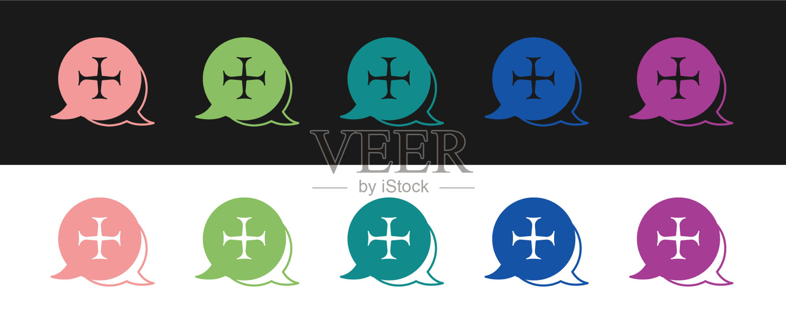 设置十字军图标孤立在黑色和白色图标素材