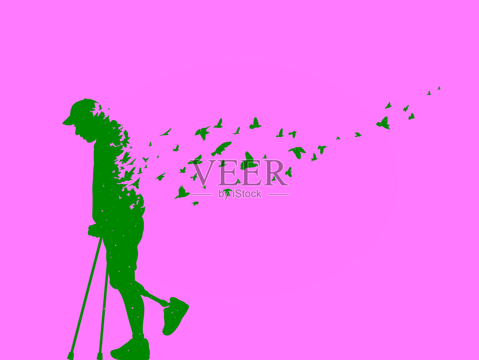 拄着拐杖的残疾人插画图片素材