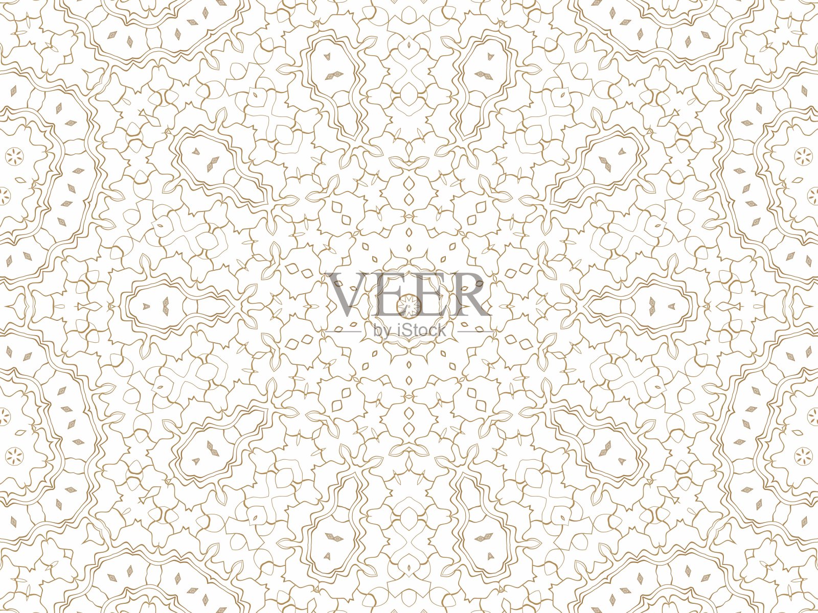 金色几何抽象背景上的白色。图案为装饰设计，对称图案为金色插画图片素材