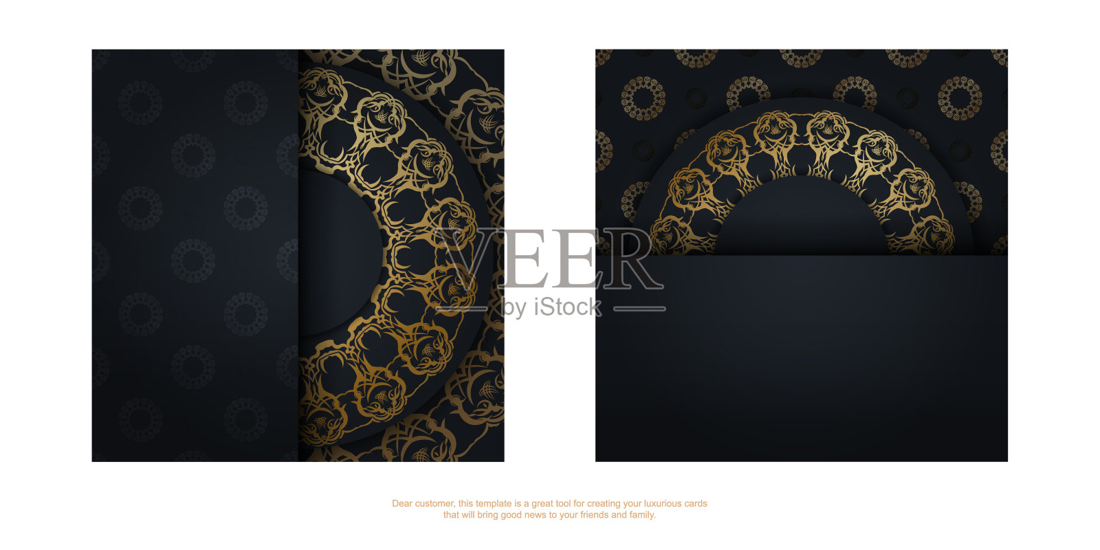 黑色的明信片模板与抽象的金色图案祝贺你。插画图片素材