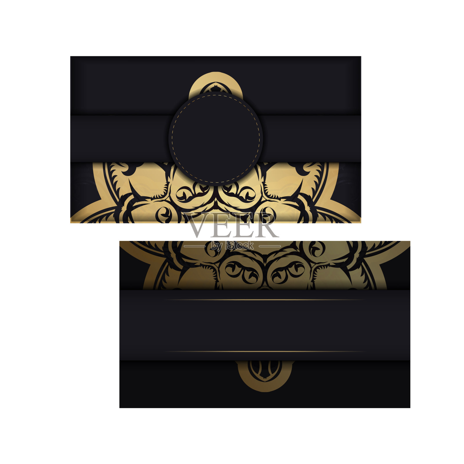 欢迎小册子在黑色与抽象的黄金图案为您的设计。插画图片素材