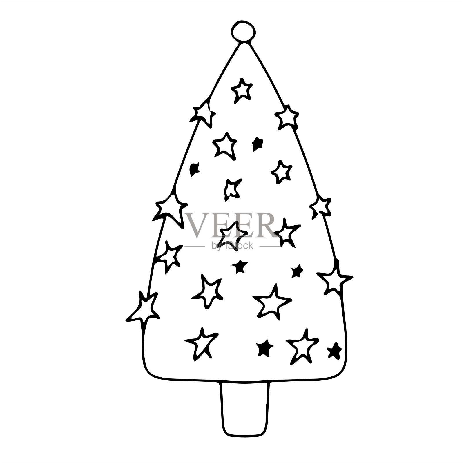 带有涂鸦风格装饰的圣诞树。圣诞节和新年的简单装饰。矢量插图孤立的白色背景。插画图片素材