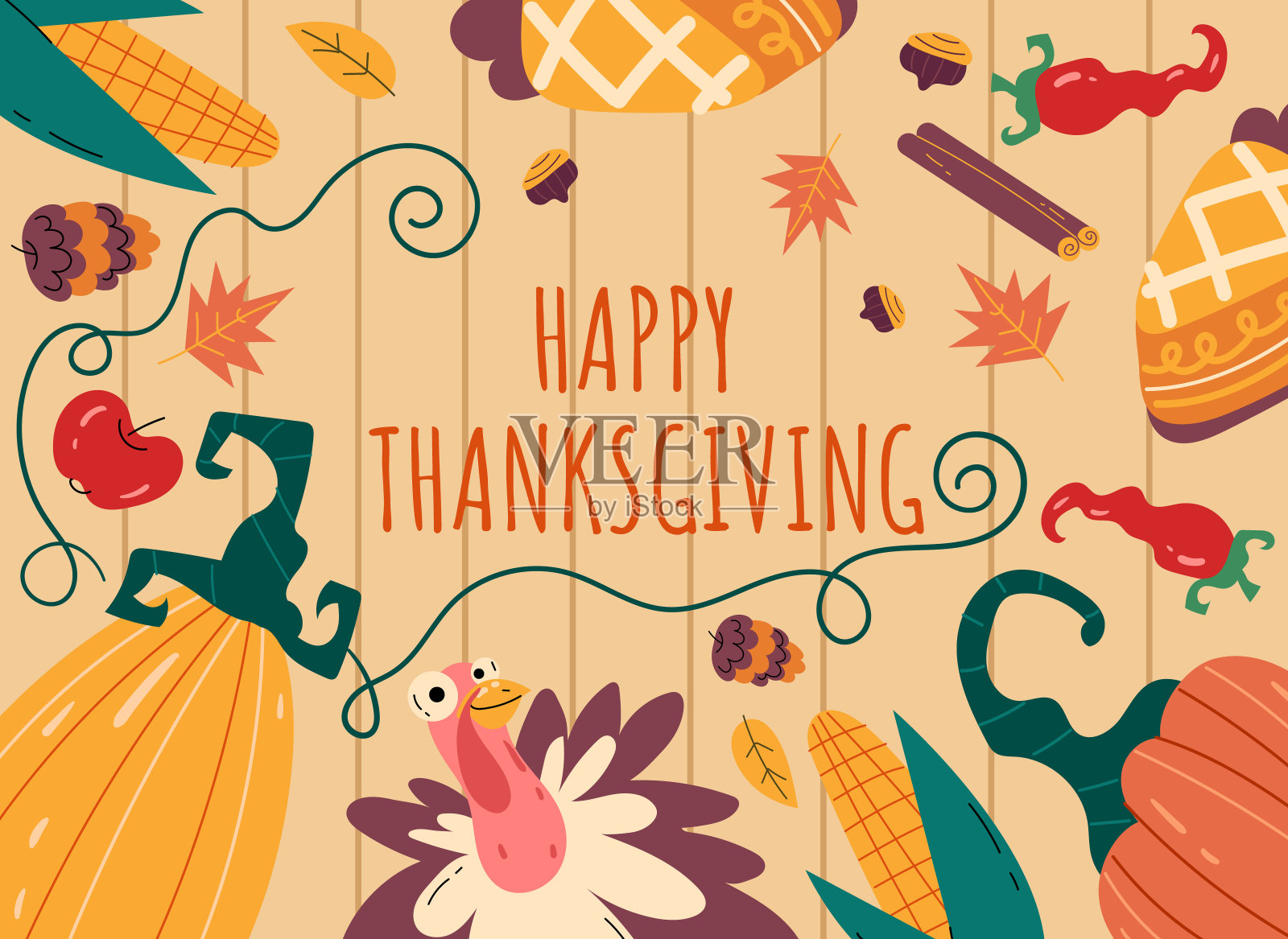 感恩节横幅海报文字地方平面卡通插图插画图片素材