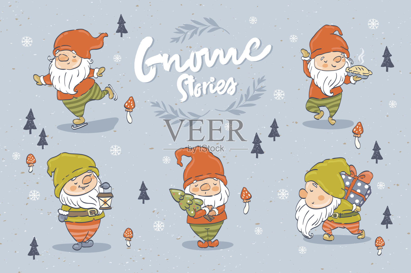 可爱的侏儒卡通人物收集设计元素图片