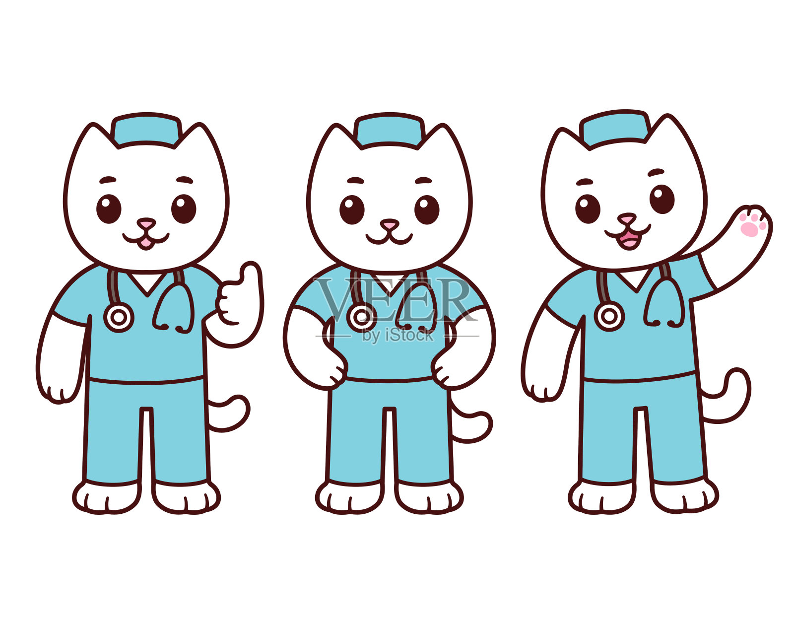 可爱的卡通保健护士猫角色插画图片素材