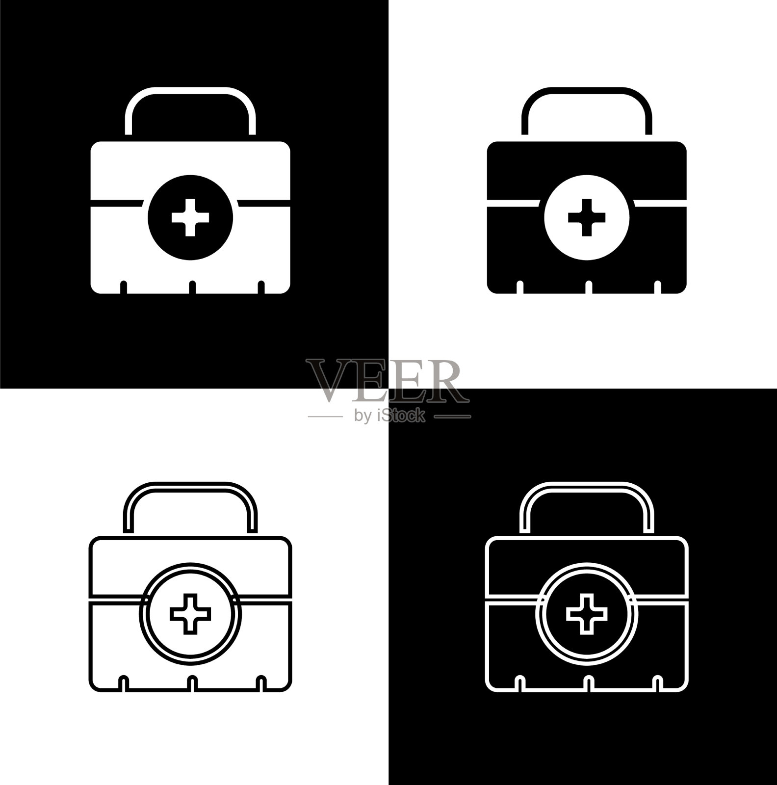 设置急救箱图标隔离在黑色和白色图标素材