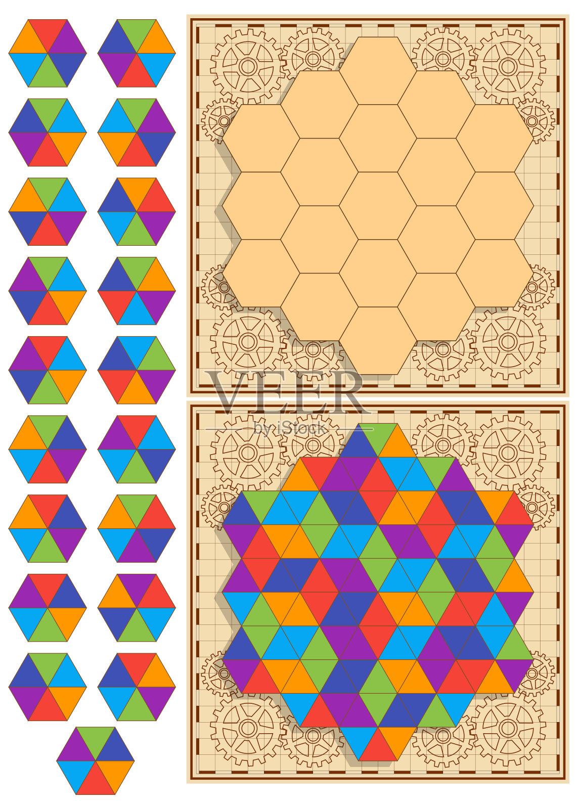 以齿轮为背景的益智游戏。插画图片素材