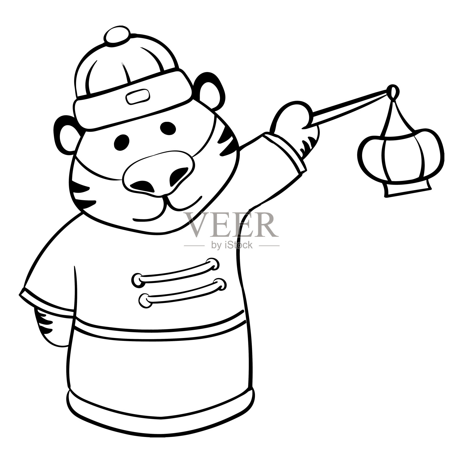 吉祥虎纸灯笼，2022年生肖符号矢量上色插画图片素材