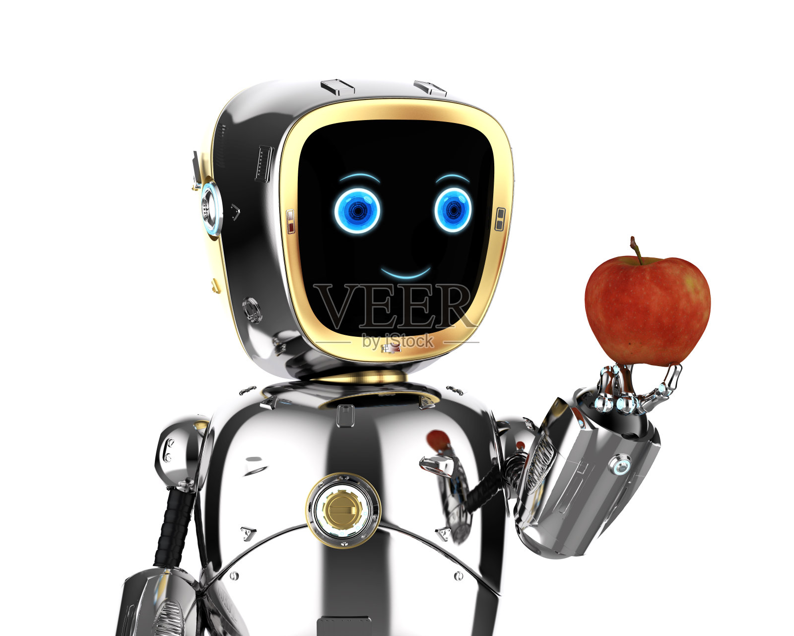 有红苹果的机器人助手照片摄影图片