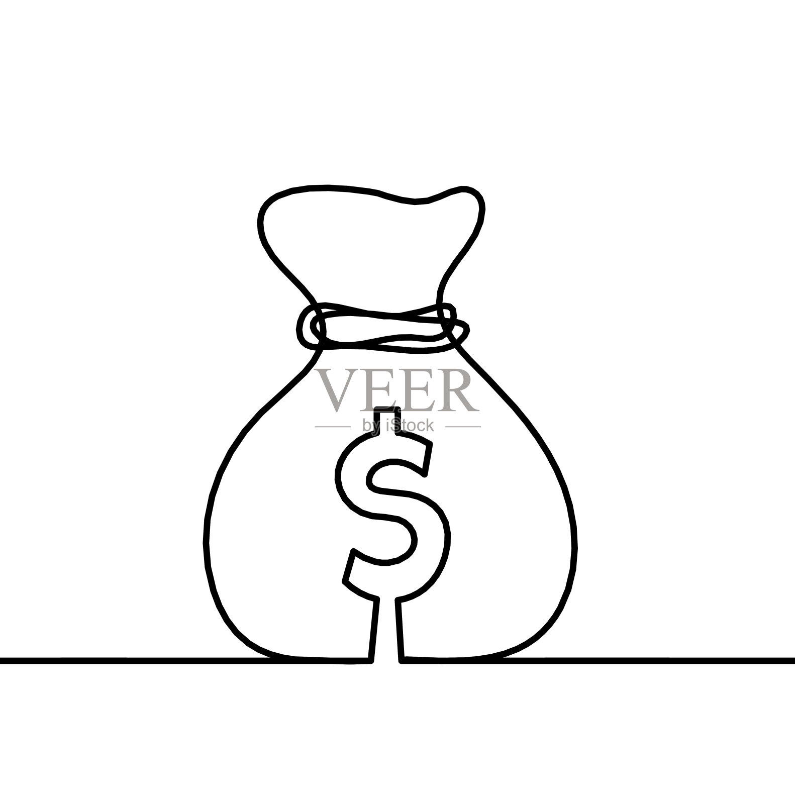 抽象的连续线条画作为袋美元在白色作为背景插画图片素材
