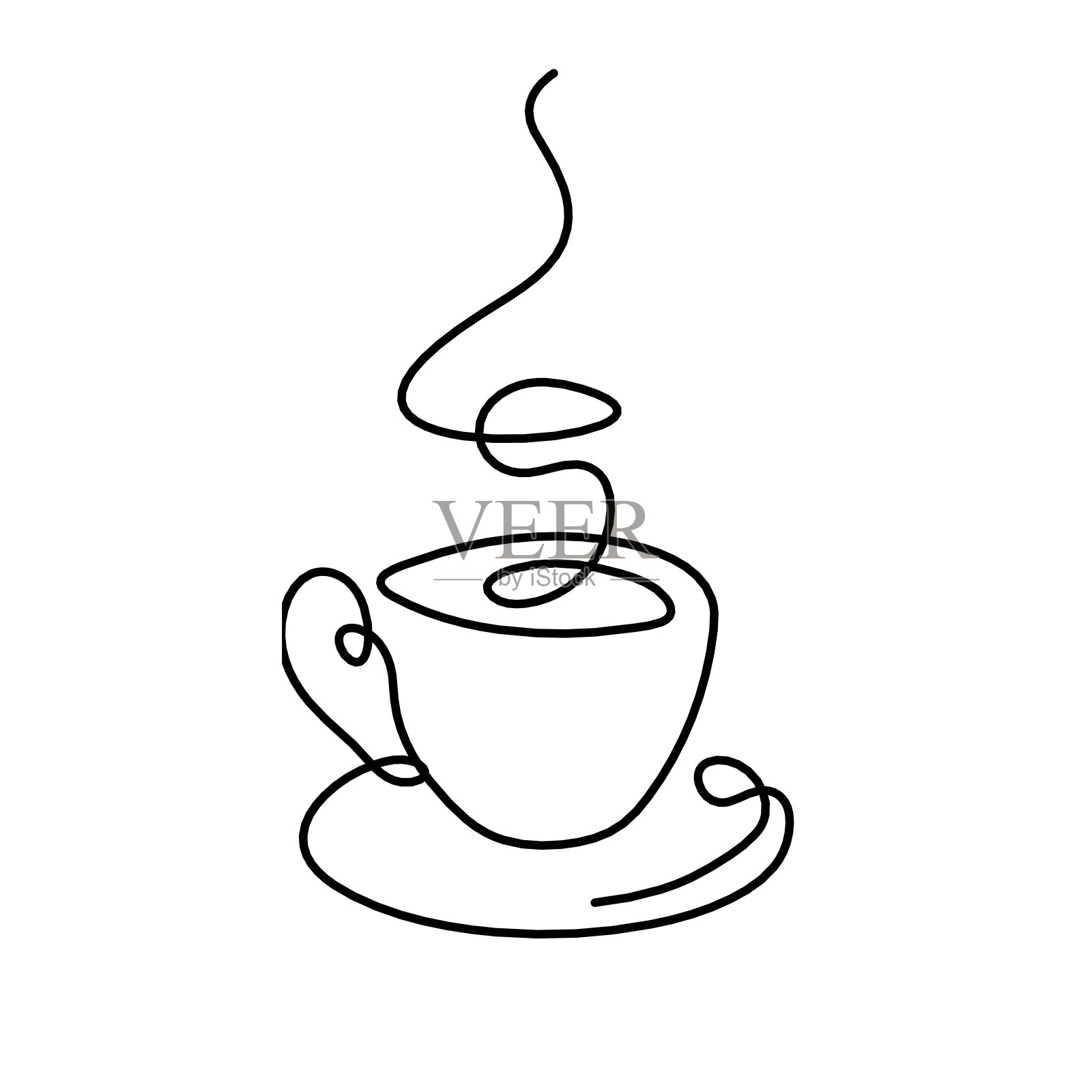 抽象的杯子作为连续的线条绘制在白色作为背景插画图片素材