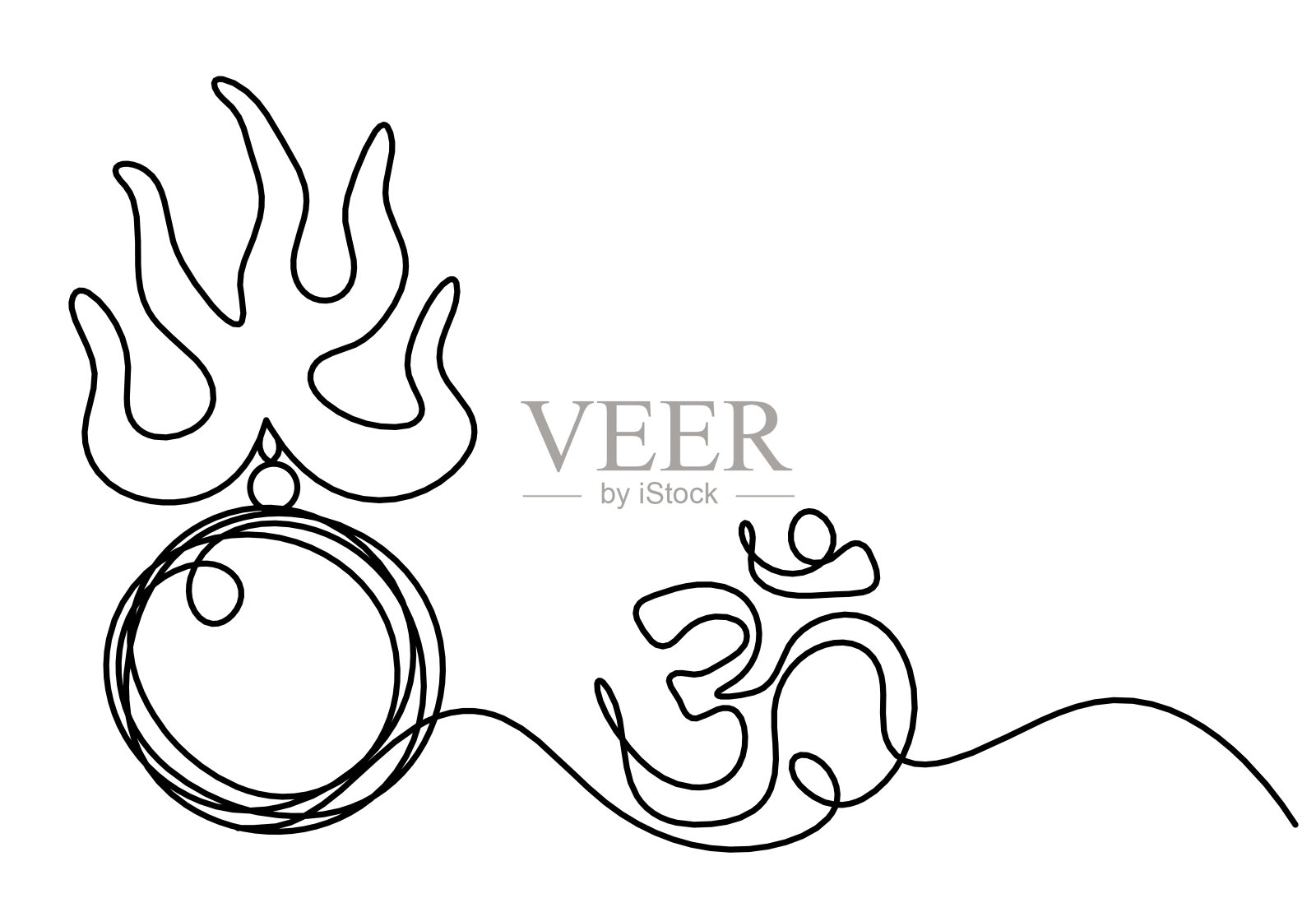 火珠与标志om -保护飞星“三”在风水作为线画在白色的背景上设计元素图片