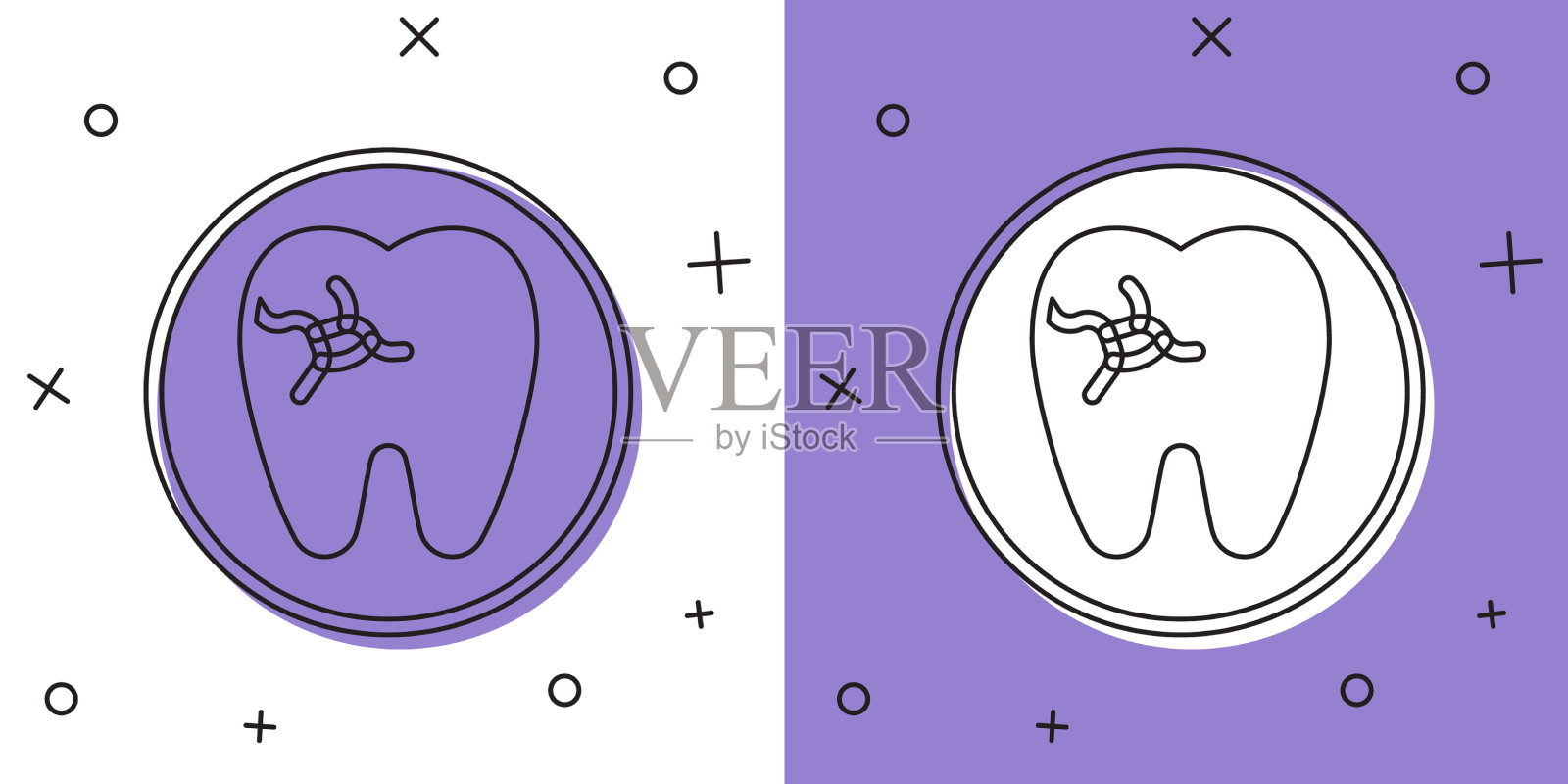 把牙齿与龋齿icon隔离在白色和插画图片素材