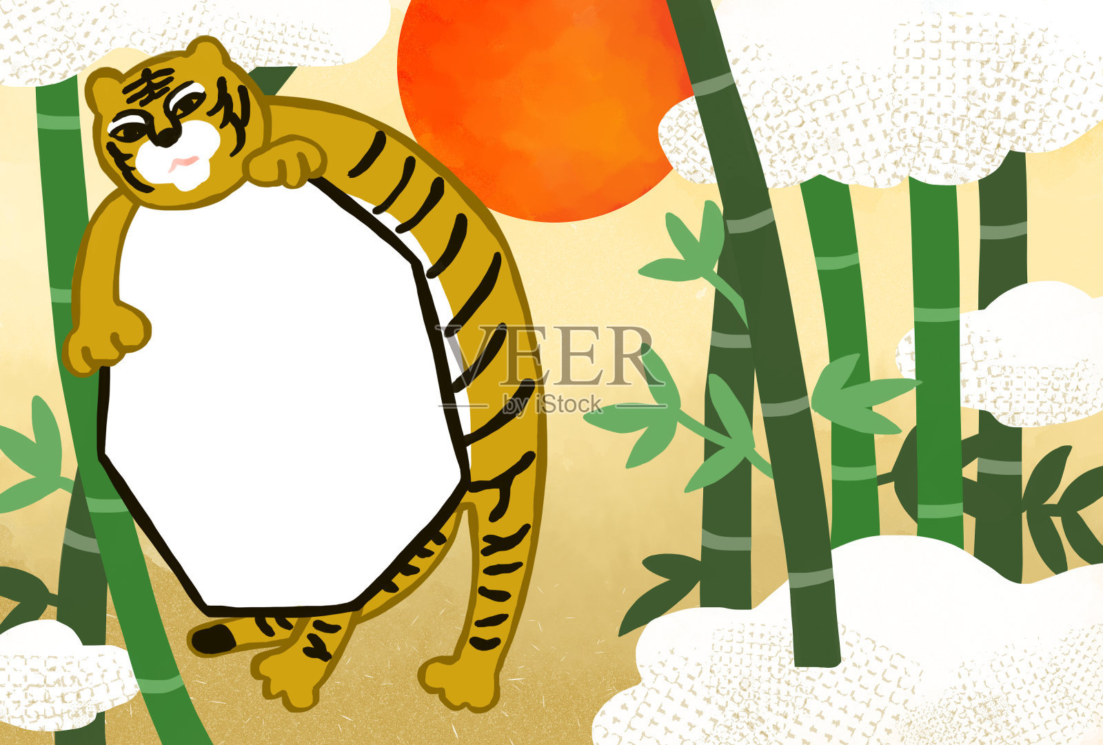 竹林初升，虎年卡材插画图片素材