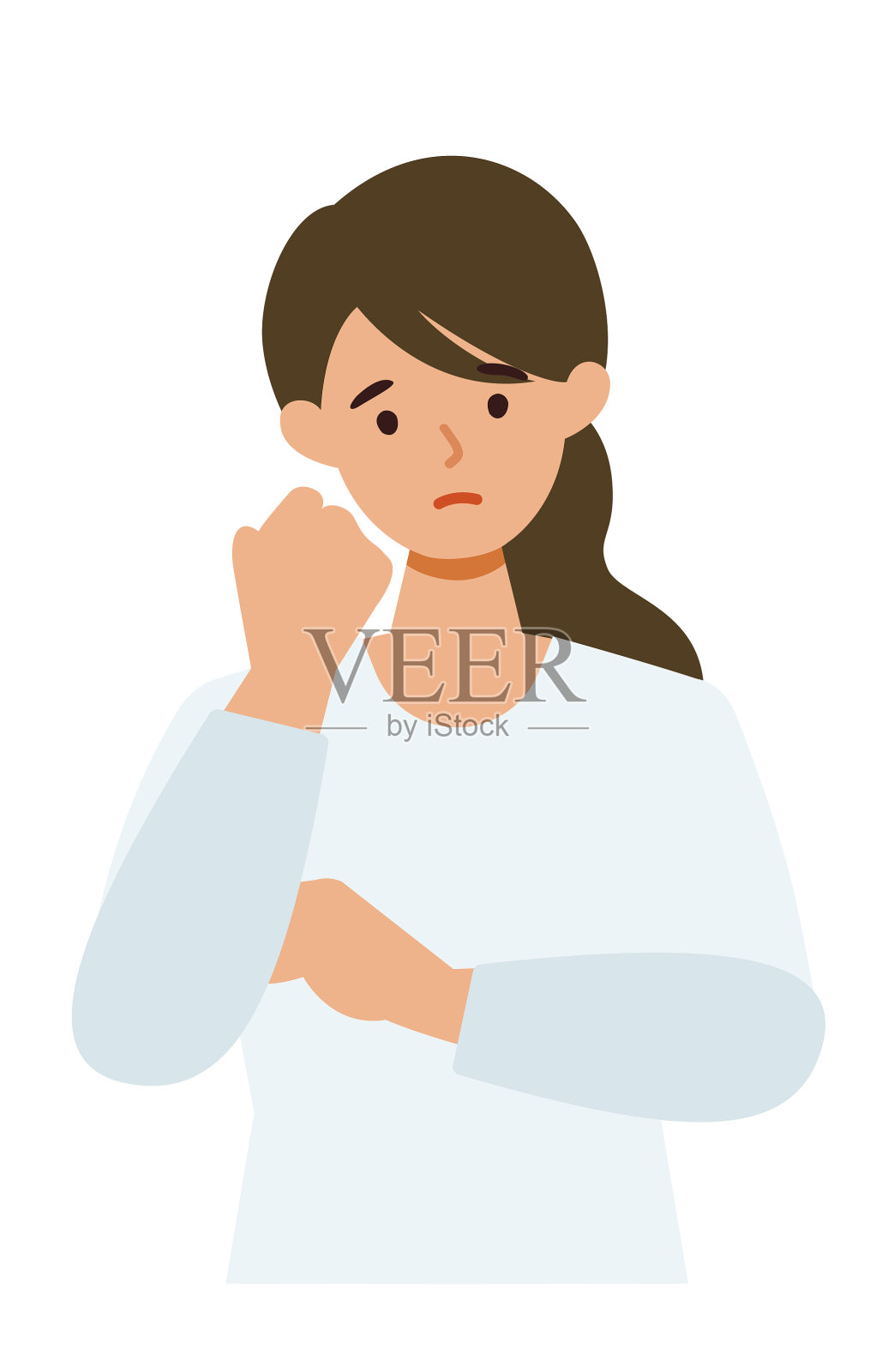 女人卡通人物。人们面对头像和图标。困惑的女人的特写图像。插画图片素材