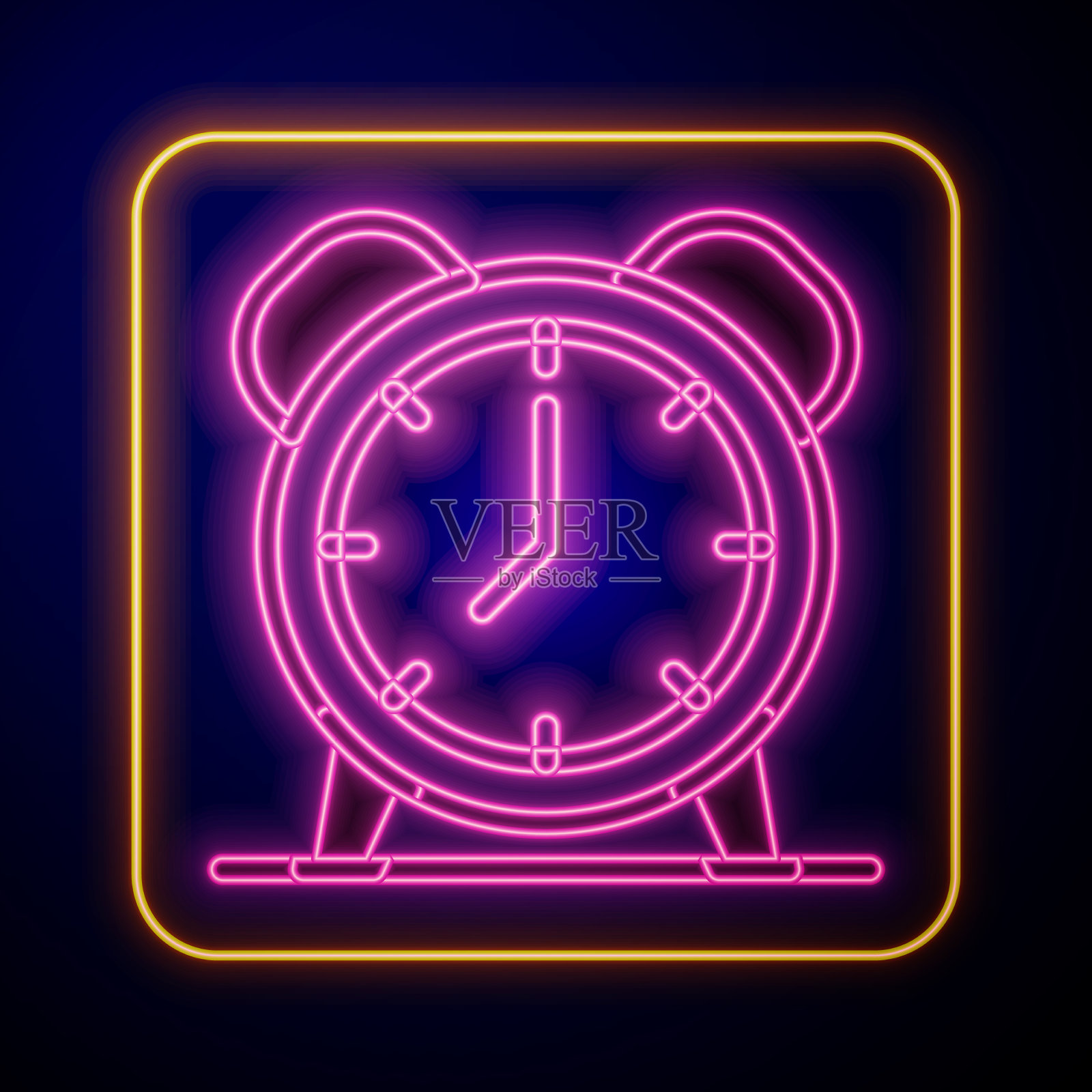 发光的霓虹灯闹钟图标孤立在黑色插画图片素材