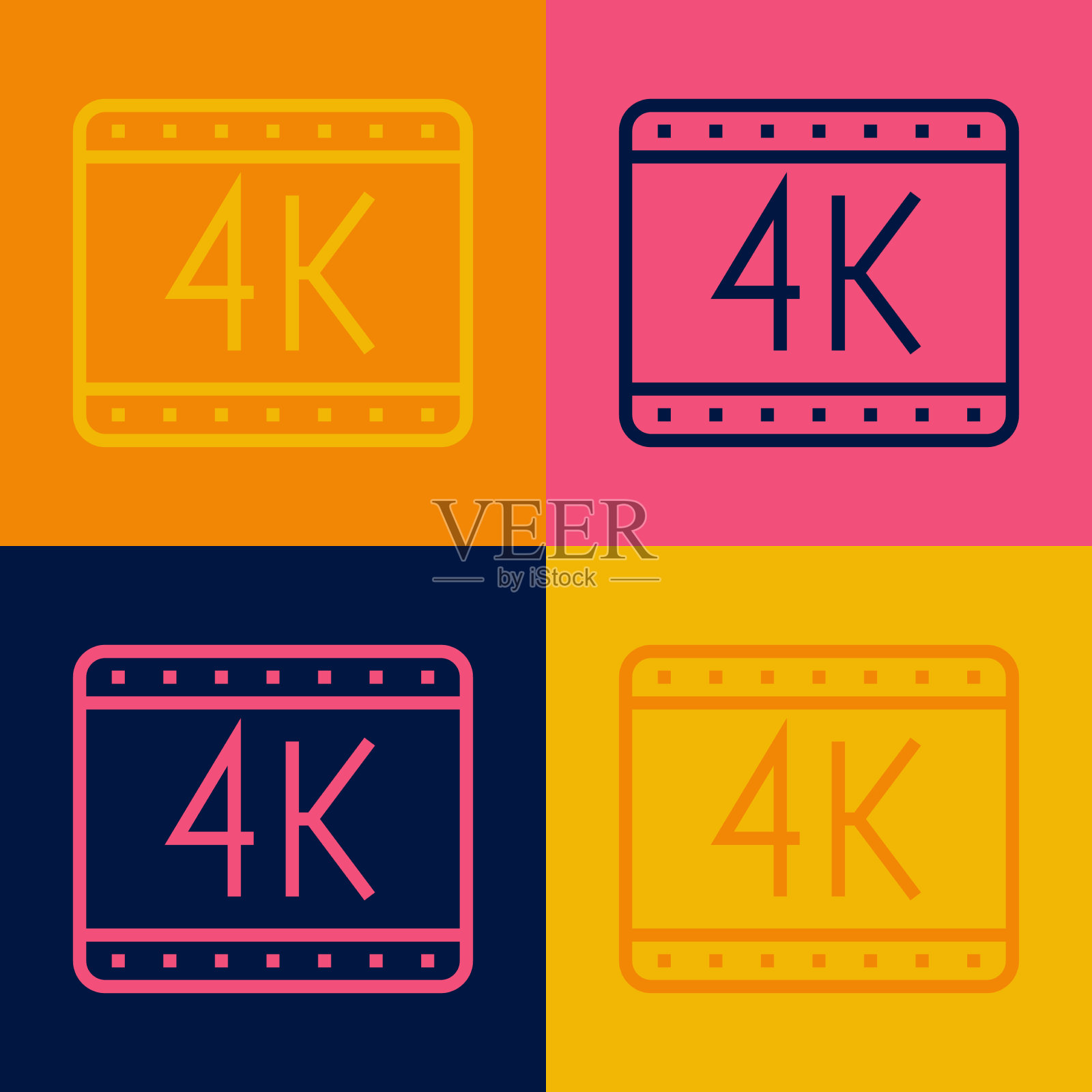 波普艺术线4k电影磁带框图标孤立插画图片素材