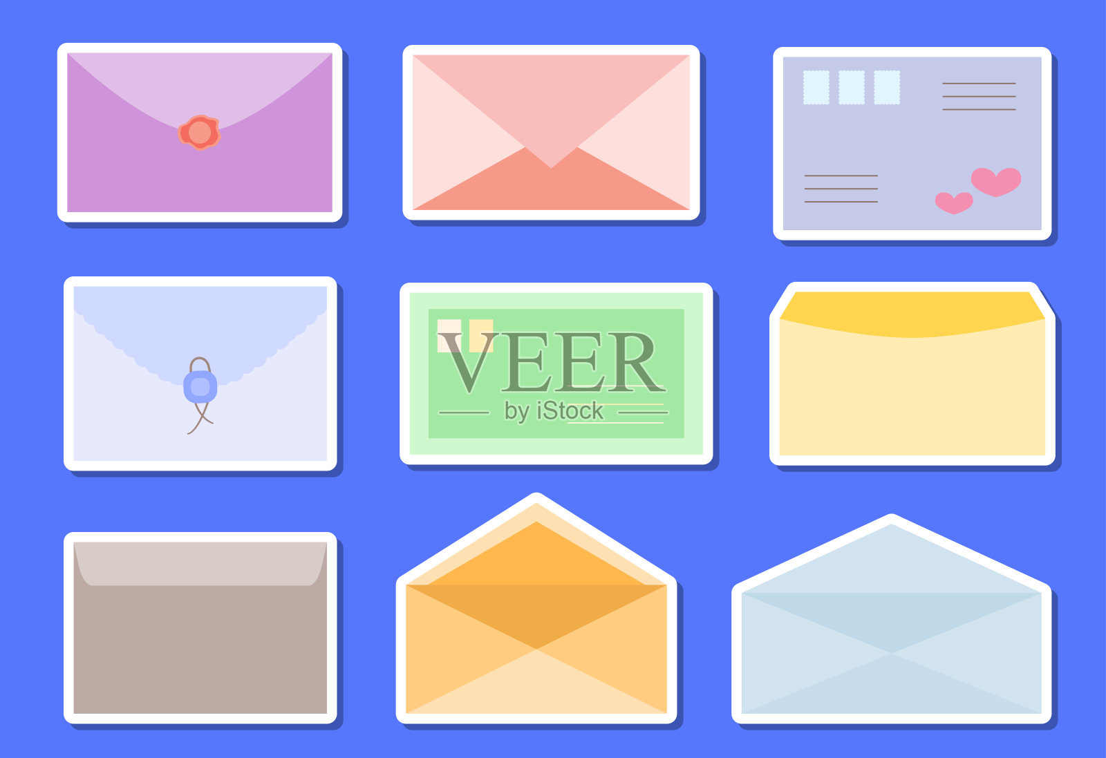 信封不干胶标签与邮件和明信片设置图标素材