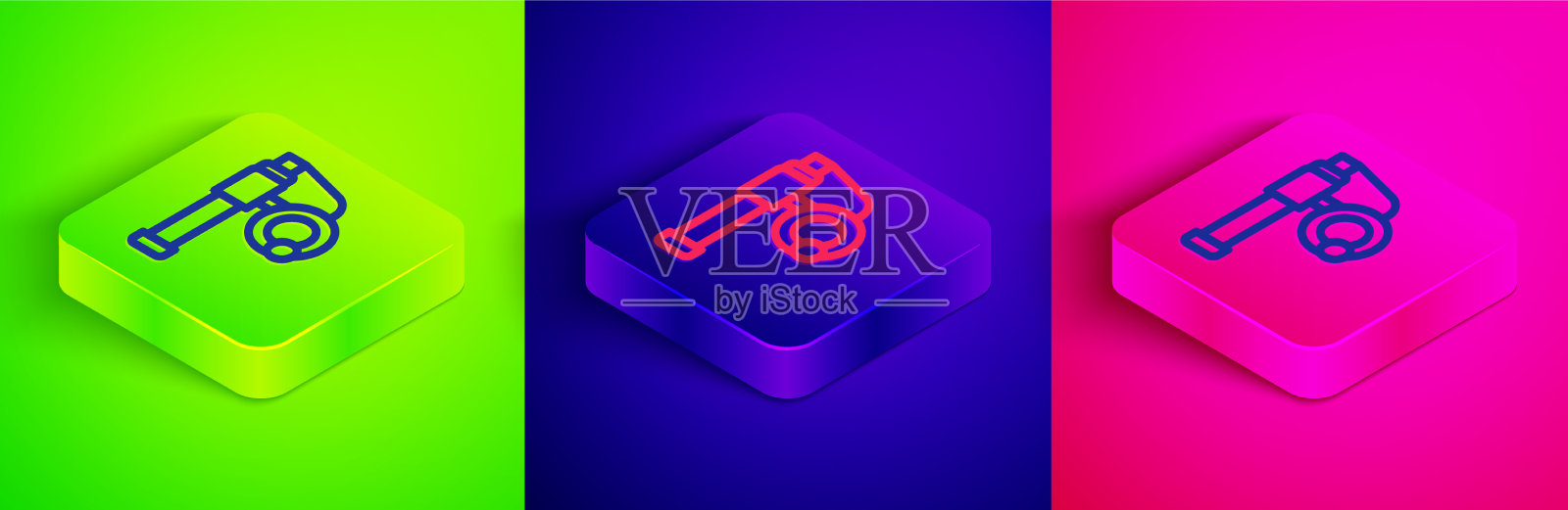 等距线鱼竿图标孤立的绿色插画图片素材