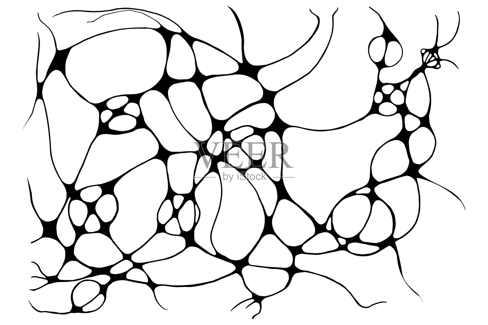 神经图线素描矢量插图。抽象混沌波曲线模式。手绘单色神经艺术插画图片素材