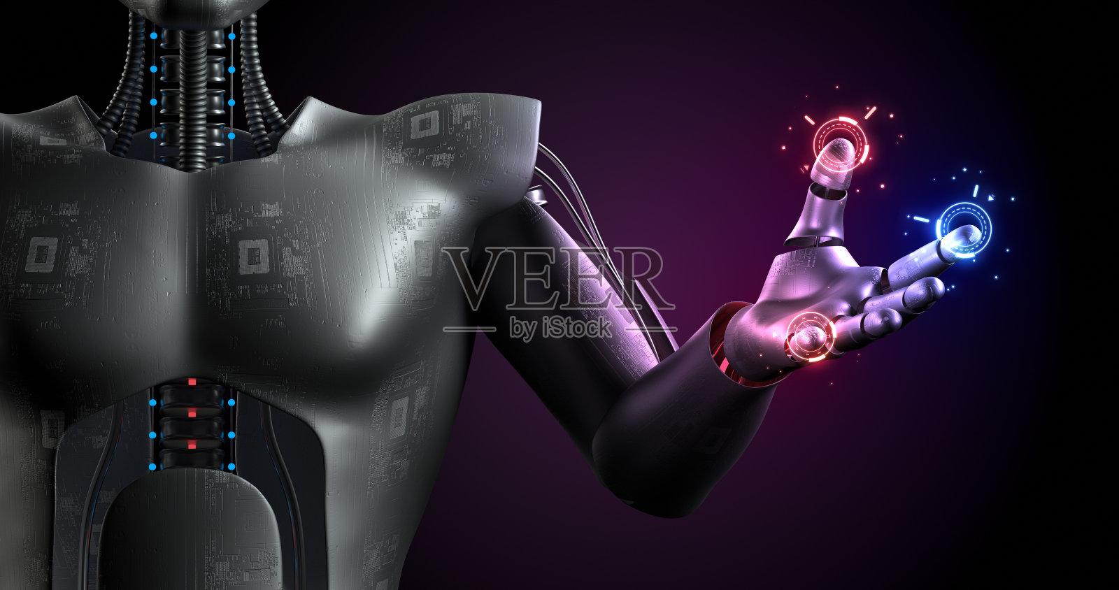 先进的机器人手臂。未来的技术。人工智能人形。照片摄影图片