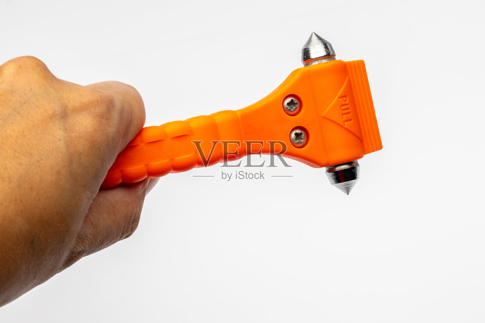 安全锤在车辆使用，在事故孤立在白色背景。汽车安全锤在事故中使用的白色背景照片摄影图片