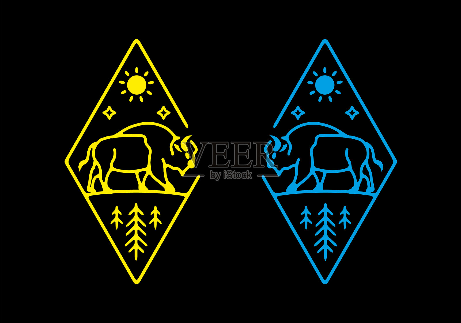 野牛的线条艺术插画图片素材