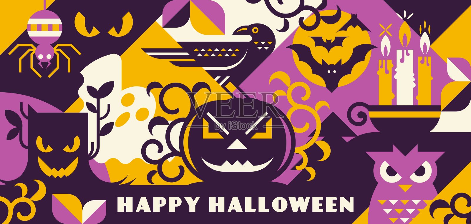 万圣节矢量插图几何风格。完美的横幅或贺卡。设计模板素材