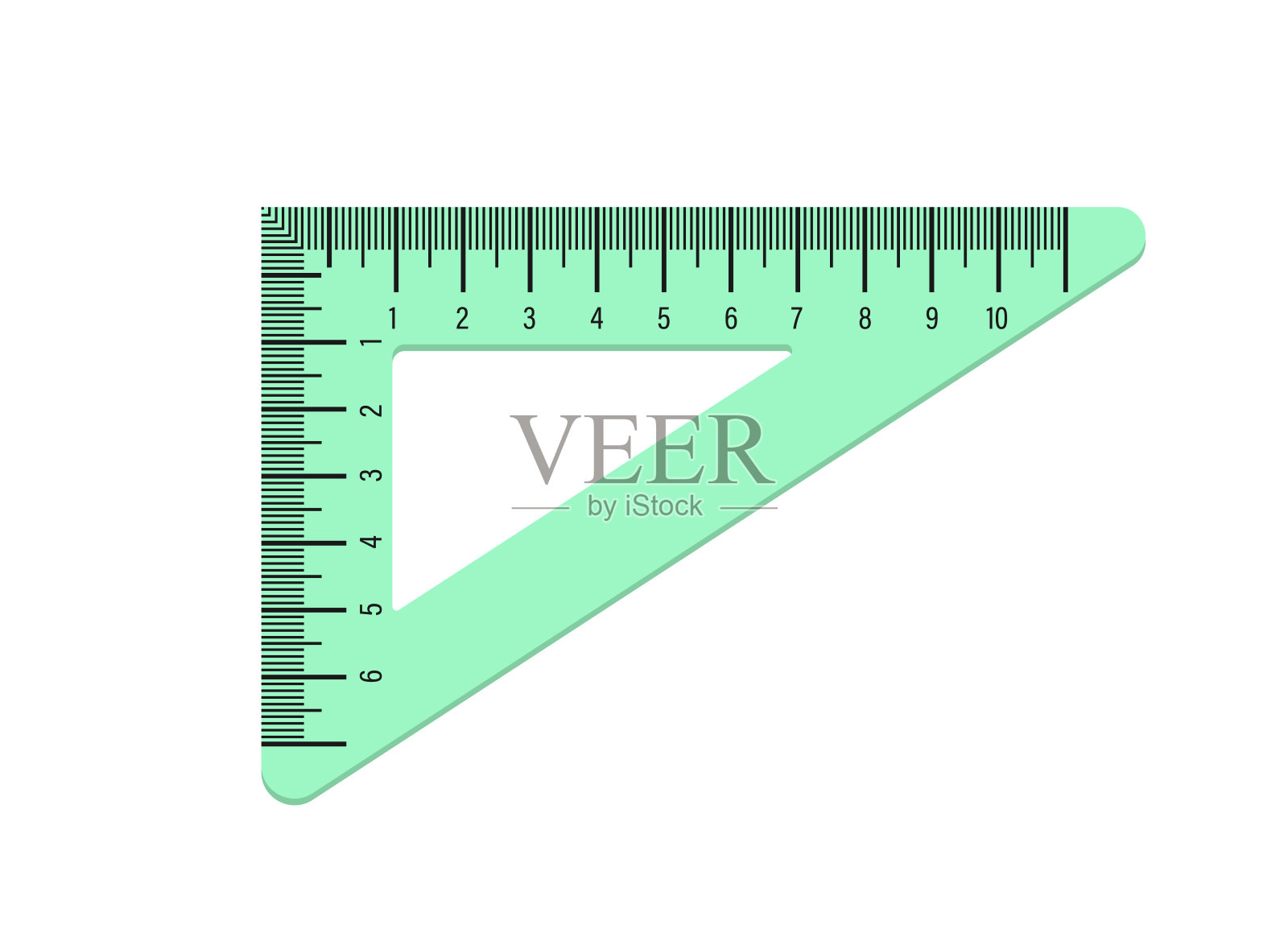 绿色三角形尺子的插图。在白色背景上隔离插画图片素材
