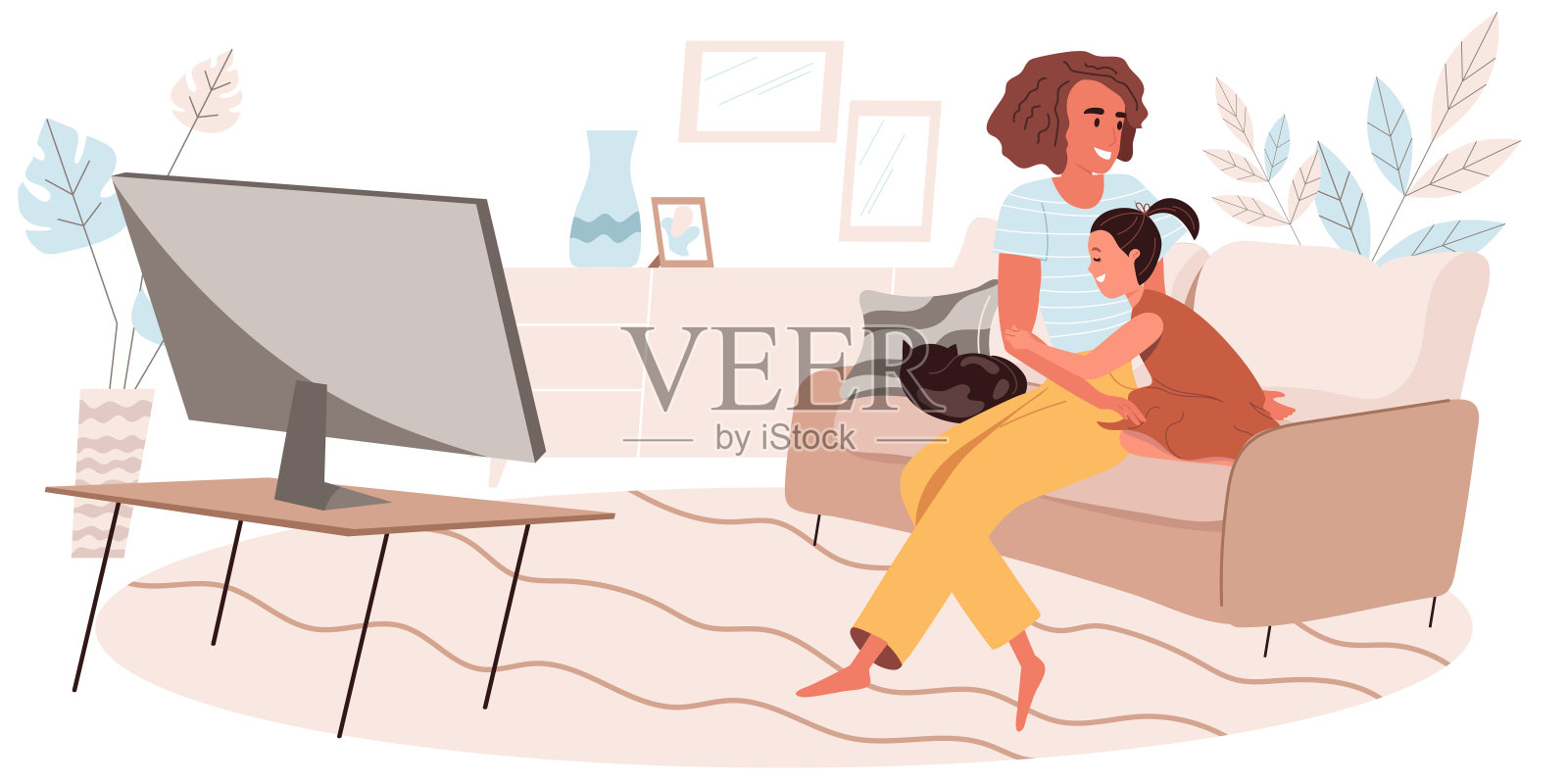 平面设计中的家庭活动理念插画图片素材