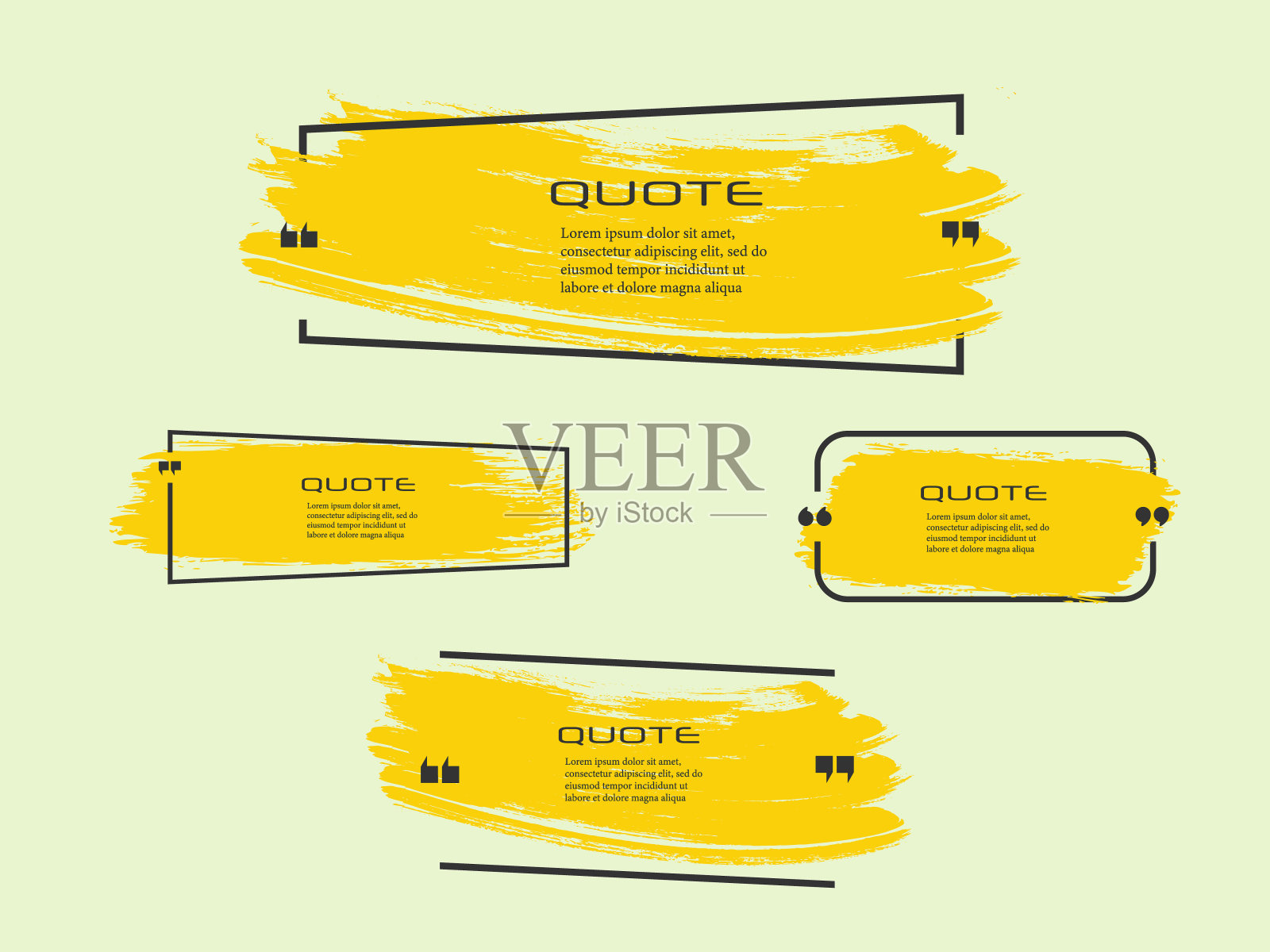 引号框，大集合。报价的盒子图标。发短信说盒子。空白的垃圾刷背景。矢量图插画图片素材