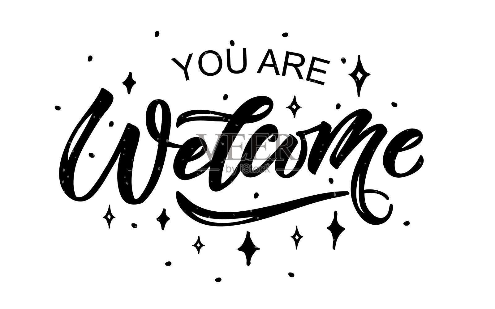 欢迎背景上的手写海报。手素描欢迎字体印刷。欢迎刻字的迹象。手绘励志文本。标志类型，徽章，图标，标志，横幅或标签。矢量插图EPS 10插画图片素材