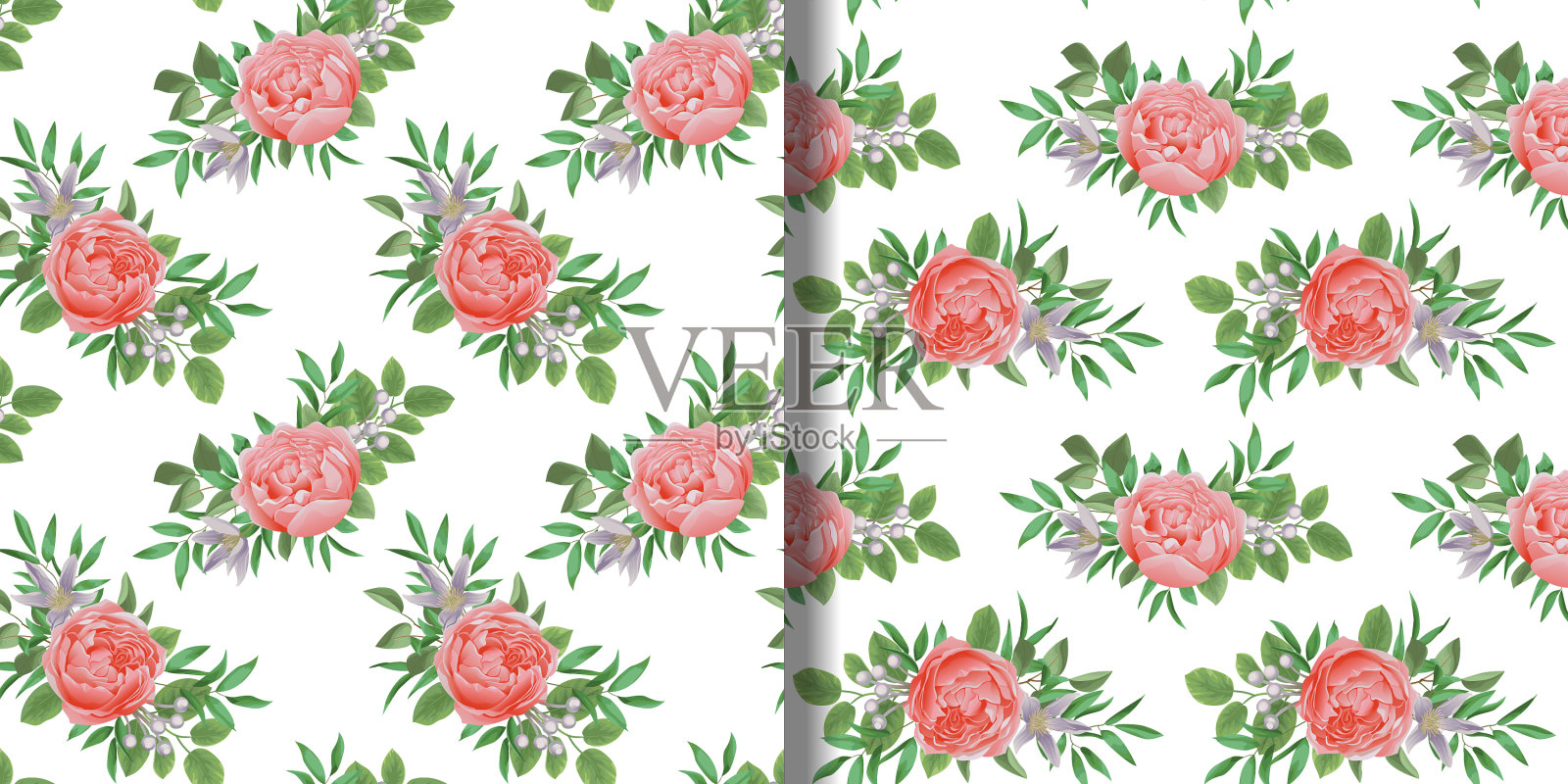 无缝模式设置与鲜花和绿叶插画图片素材