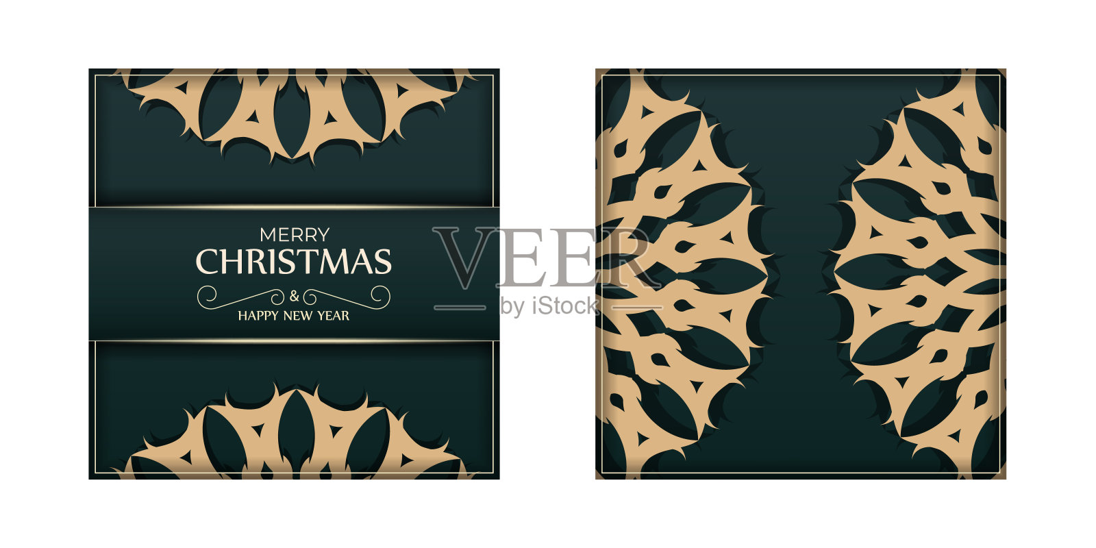 深绿色的拜年手册，带有复古的黄色图案设计模板素材