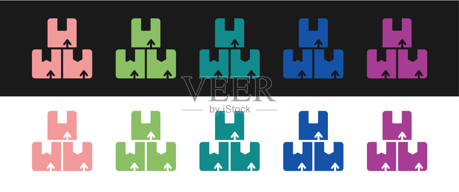 设置纸箱纸箱图标隔离在黑白背景。盒子，包裹，包裹签名。交付和包装。向量图标素材