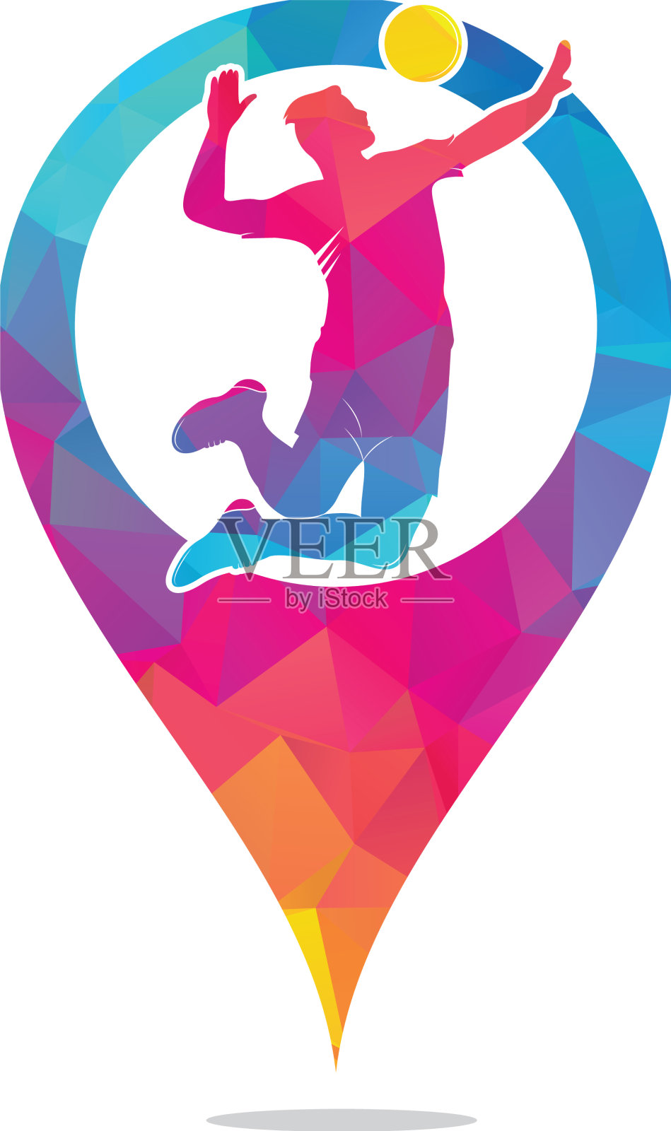 排球运动员地图别针形状概念标志插画图片素材