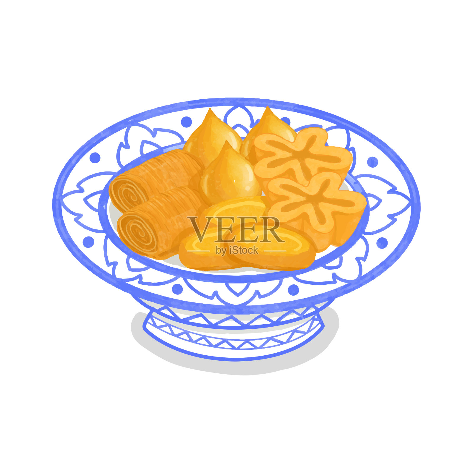 一套泰国甜点(卡诺姆泰)矢量插图。插画图片素材