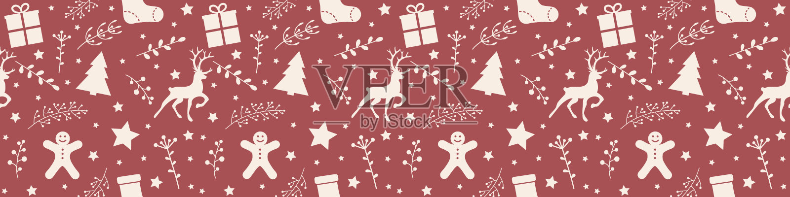 带有节日装饰的圣诞图案。全景头。向量插画图片素材