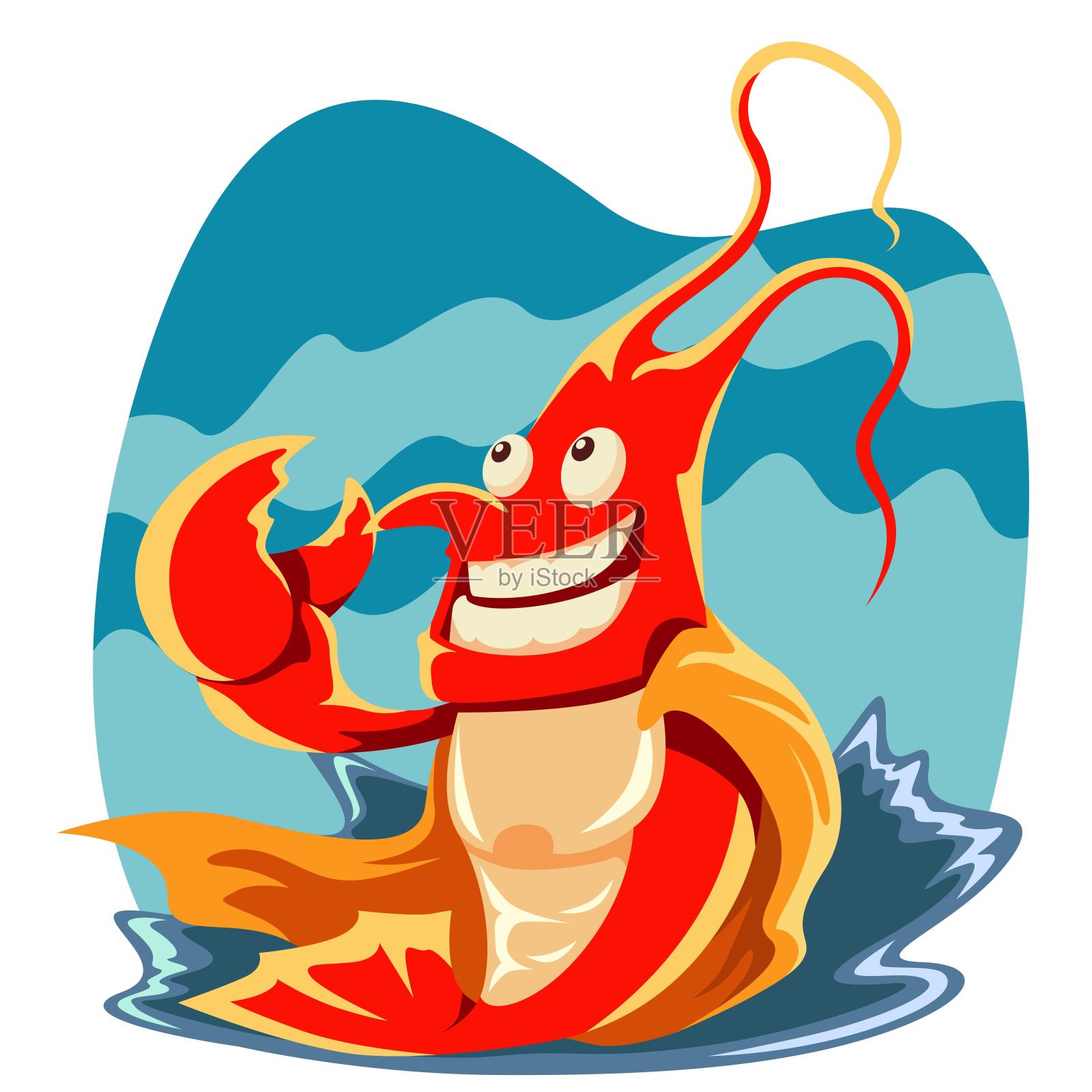 海上强壮的小龙虾插画元素设计元素图片
